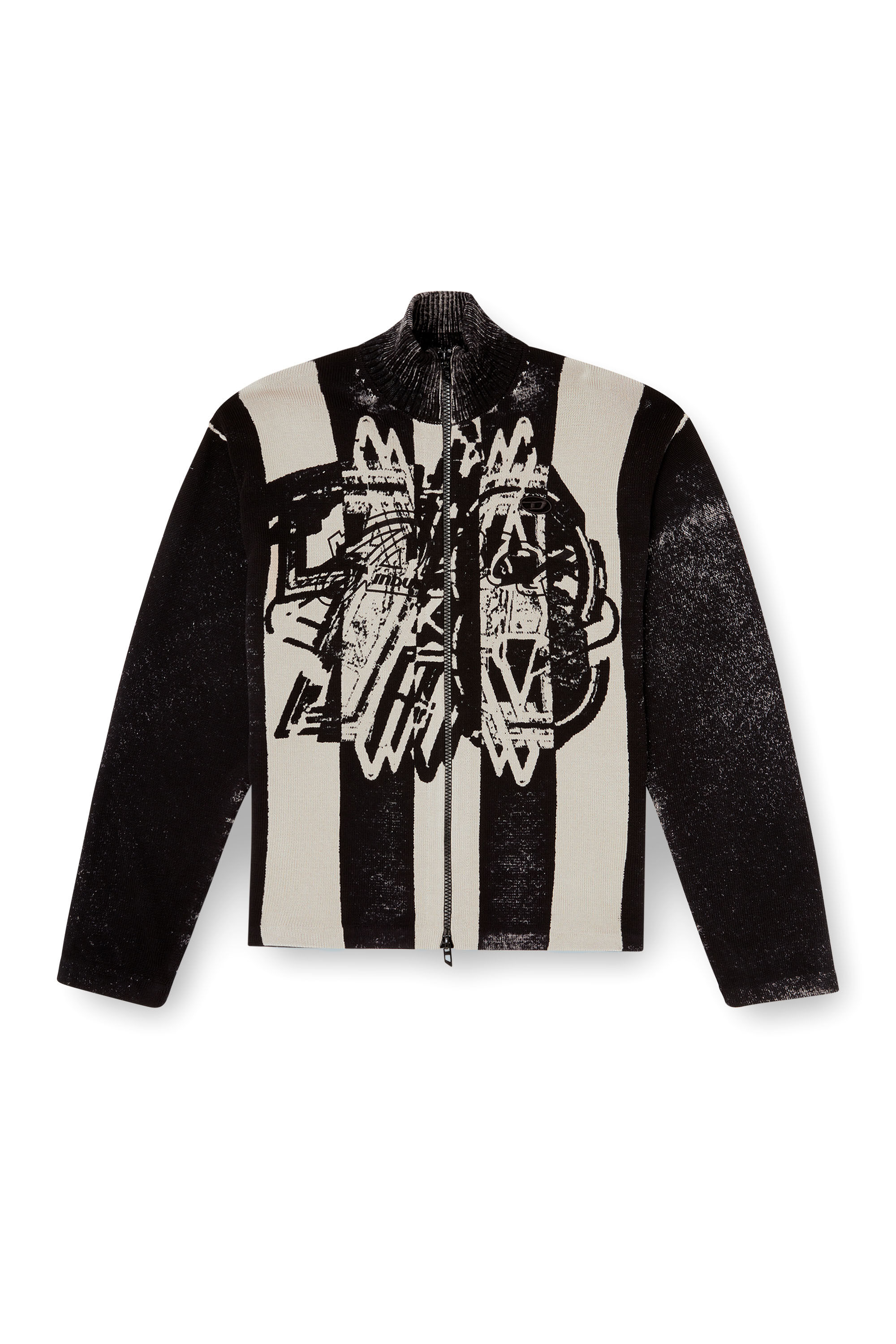 Diesel - K-OLIBA-JKT, Male's Inside-print striped zipped cardigan in ブラック/ホワイト - 2