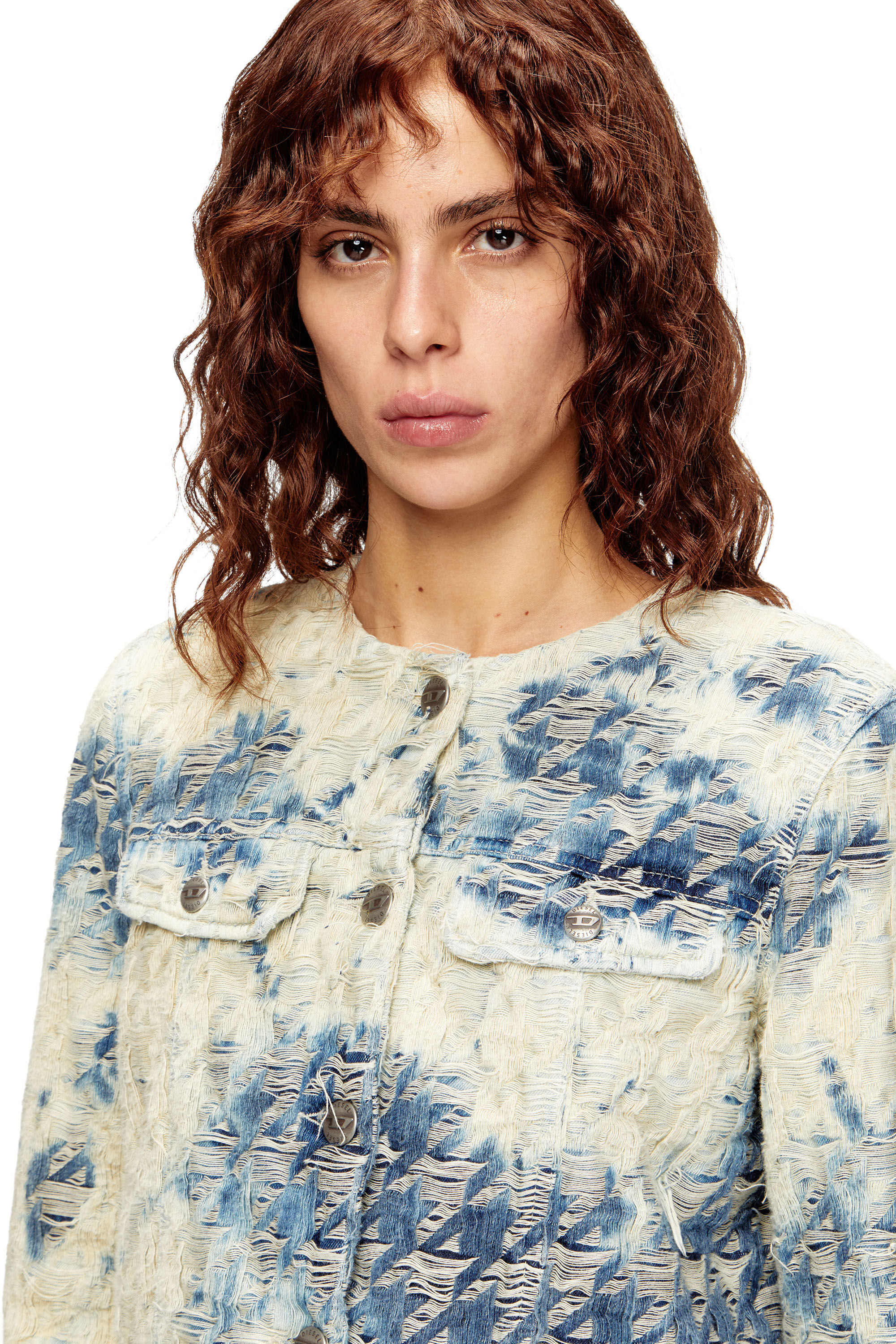 Diesel - DE-GRAFY-FSH, Female's Jacket in houndstooth-weave denim in ブルー/ホワイト - 4