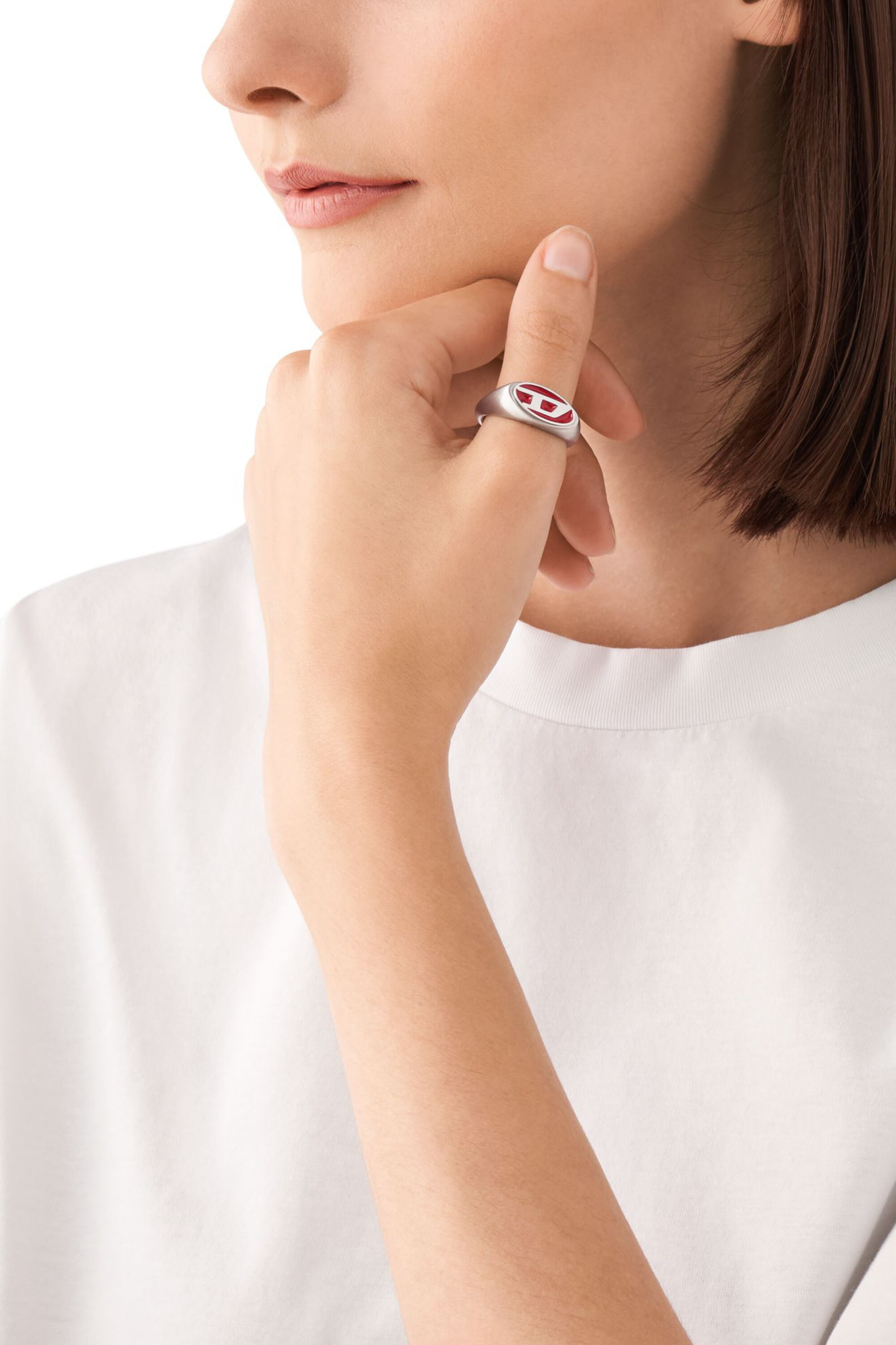 Diesel - DX1444, Unisex's Red enamel and stainless steel signet ring in シルバー - 3