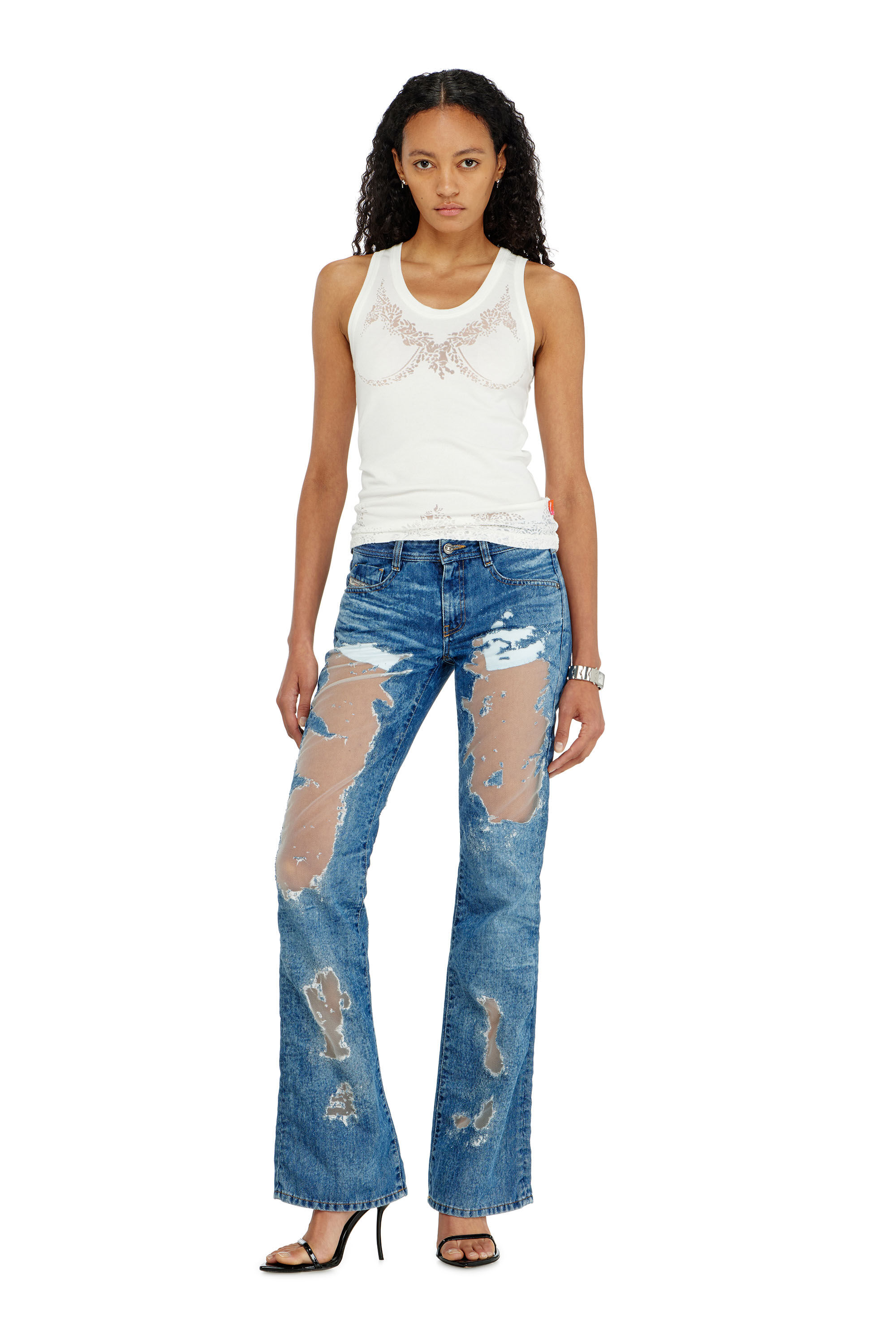 Diesel - PR-T-MOKKI-LS-R, Female's Tank top with devor&eacute; lace effect in ホワイト - 1