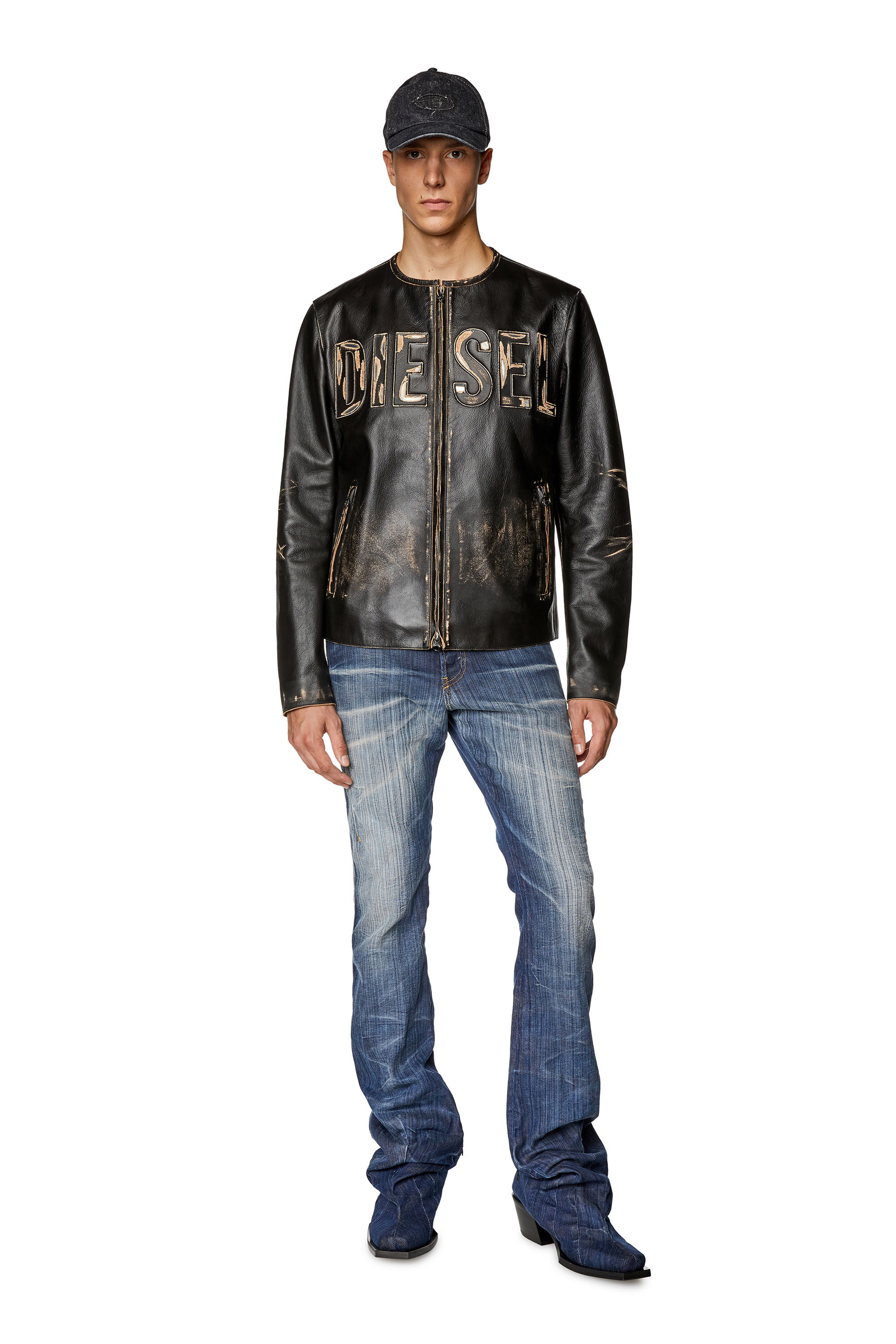 Diesel - L-MET, Male's レザージャケットロゴカウハイドレザー in ブラック - 1