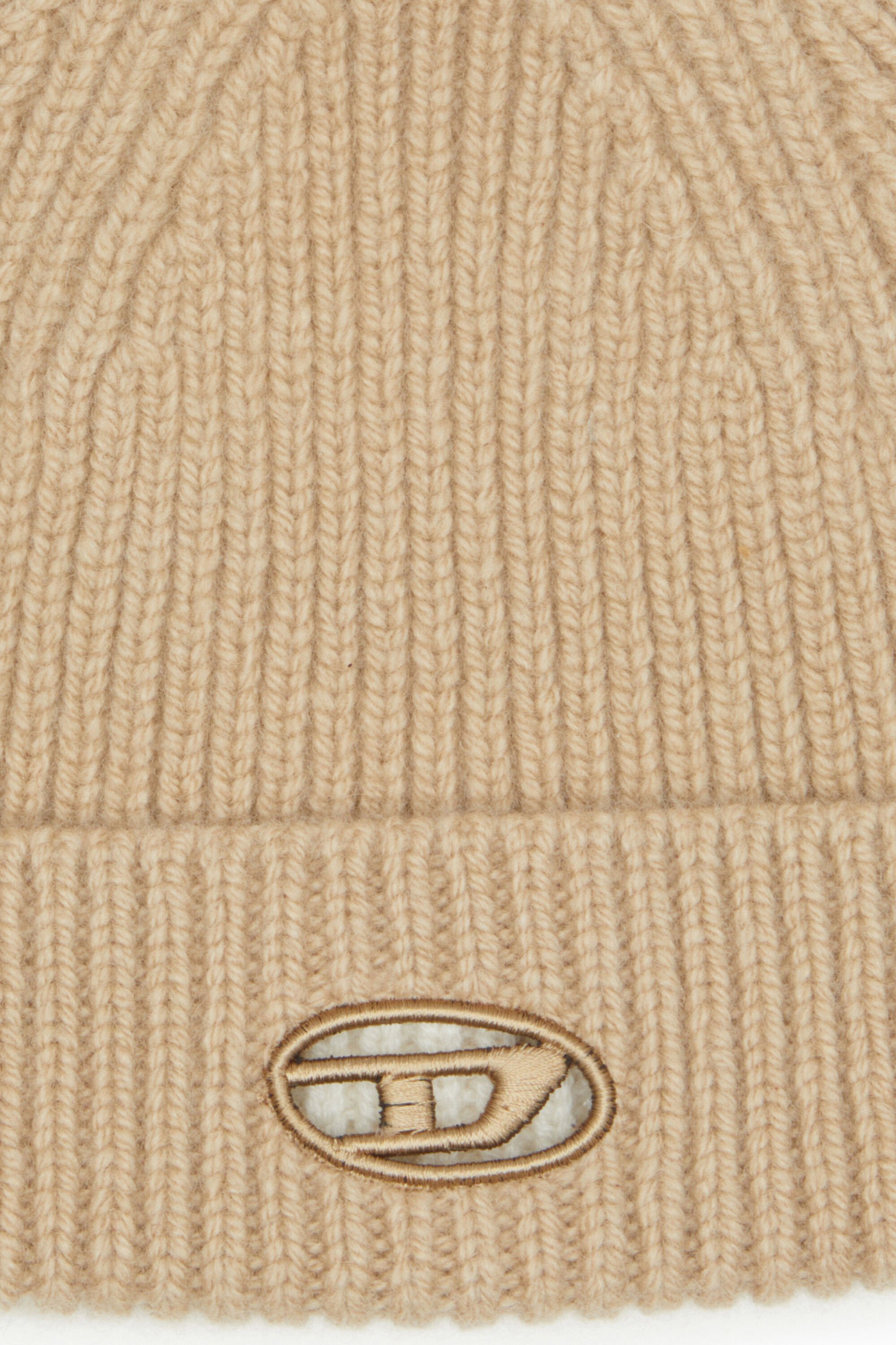 Diesel - K-ARAC, Unisex's Ribbed beanie with Oval D cut-out in ライトブラウン - 3