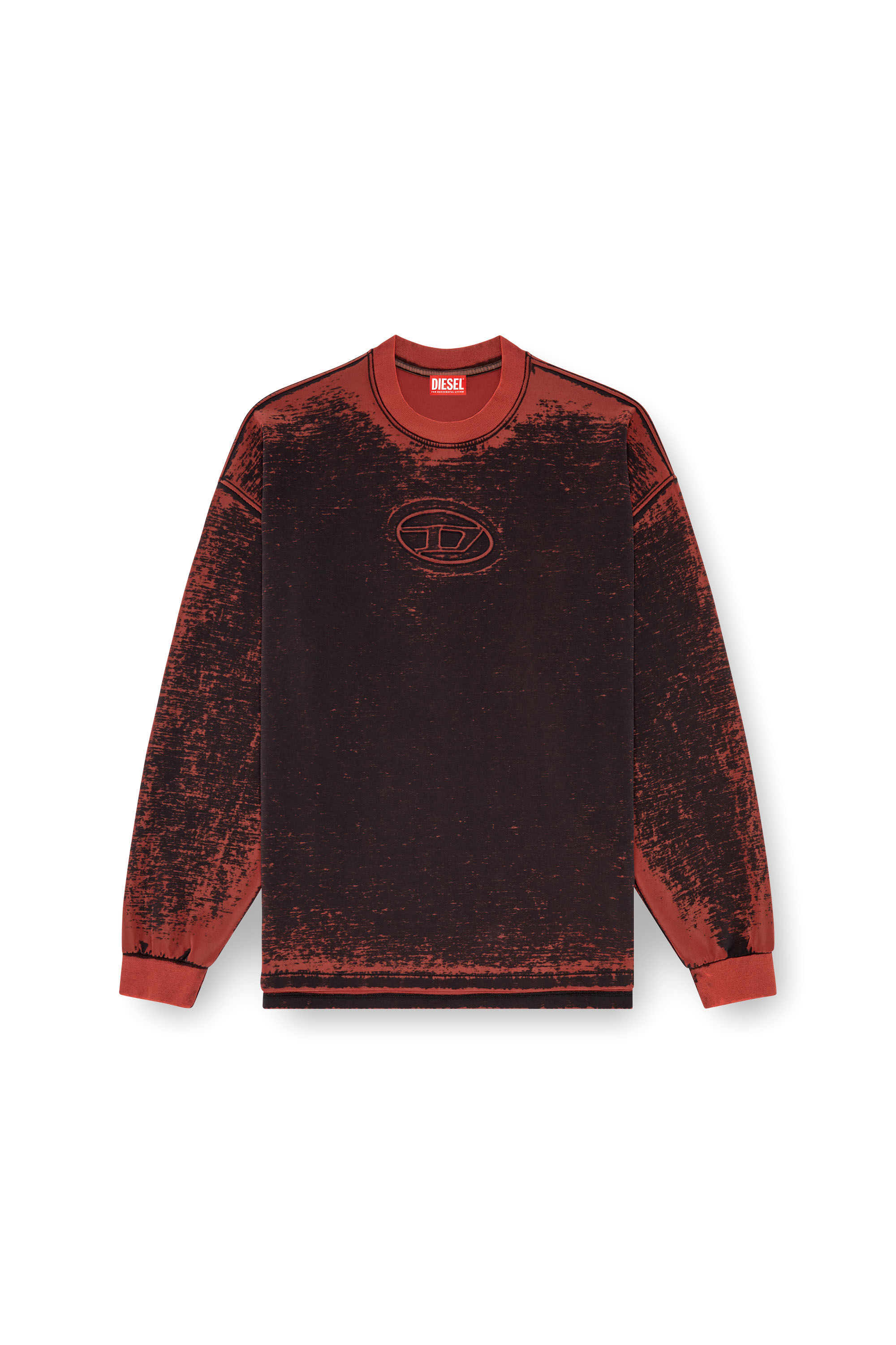 S-BAXT-Q1 Burnout sweatshirt with embossed Oval D｜レッド｜メンズ｜DIESEL