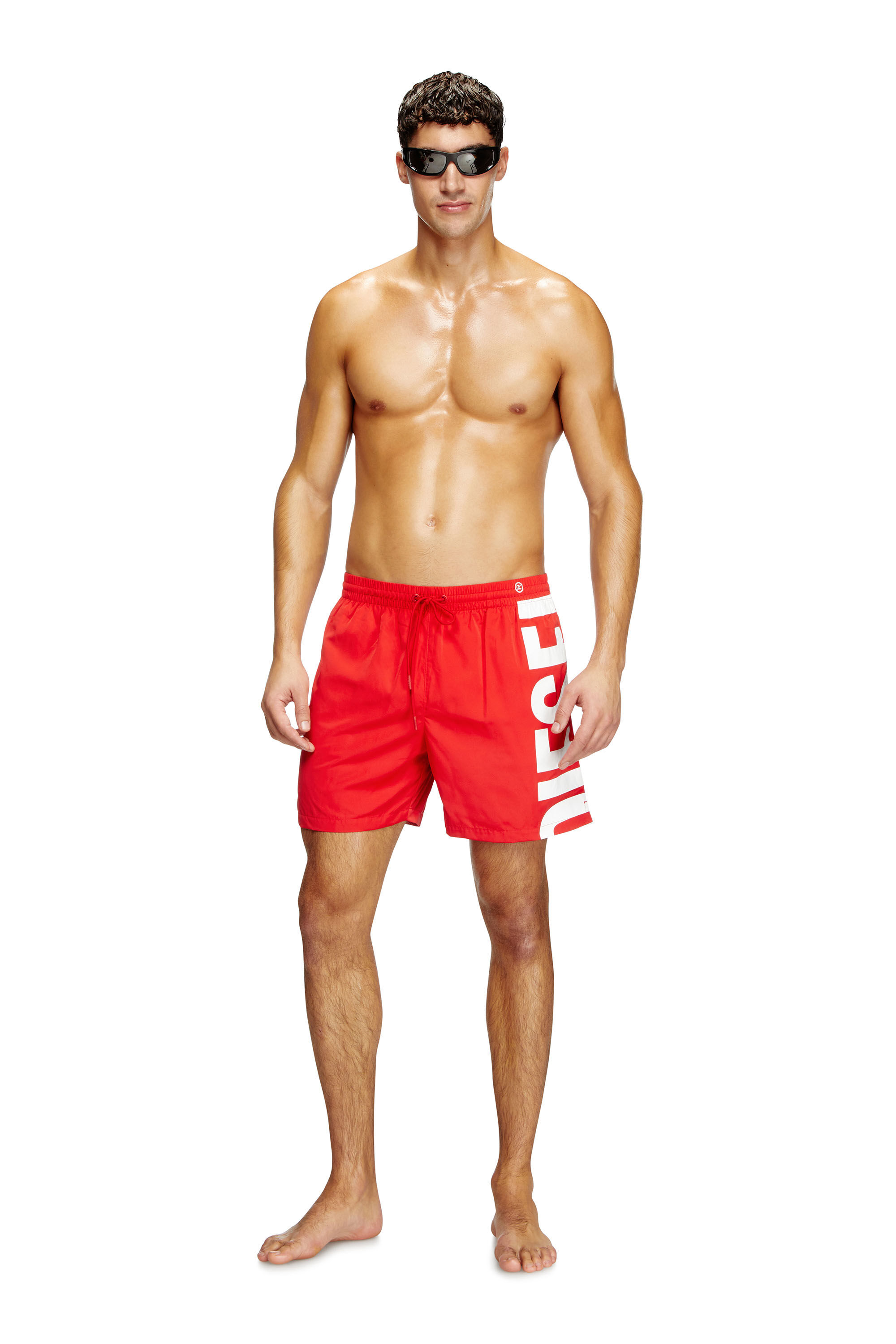 Diesel - RIO-41-D-CORE, Male's Mid-length swim shorts with maxi logo in レッド/ホワイト - 2