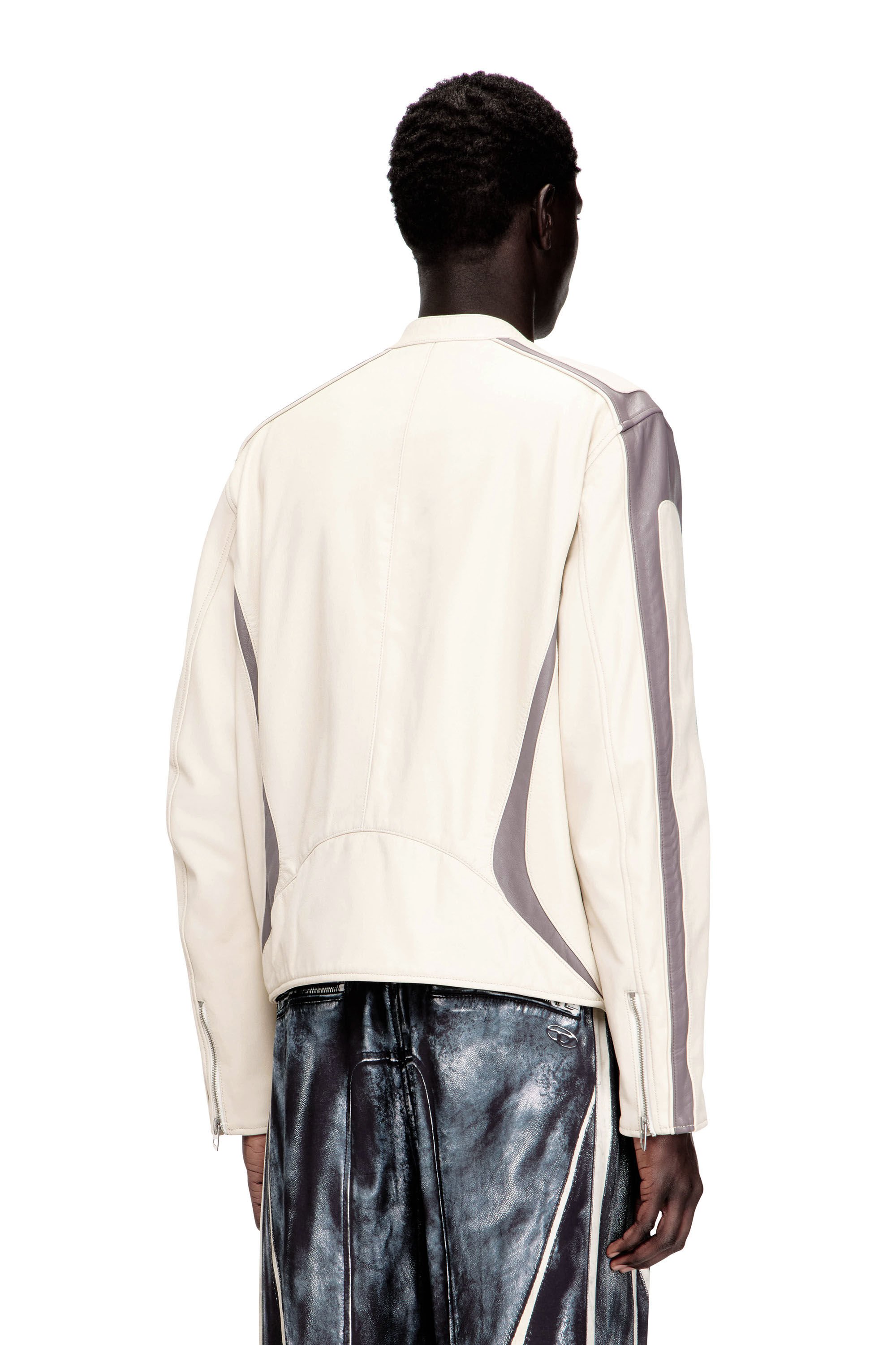 Diesel - L-ADAM, Male's レザージャケット in ベージュ/グレー - 5