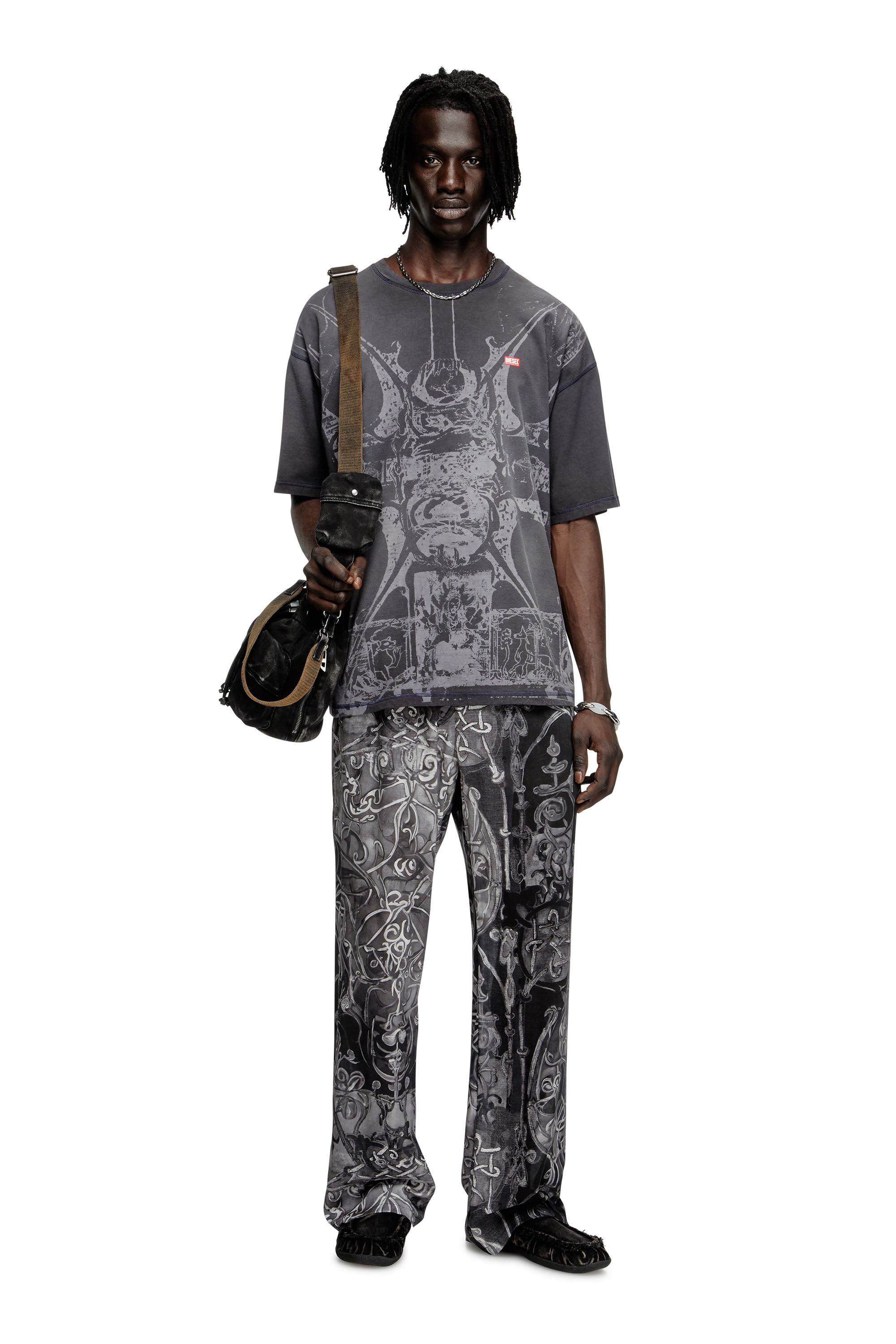 Diesel - T-BOXT-T13, Male's T-shirt with tonal medieval print in ブラック - 1