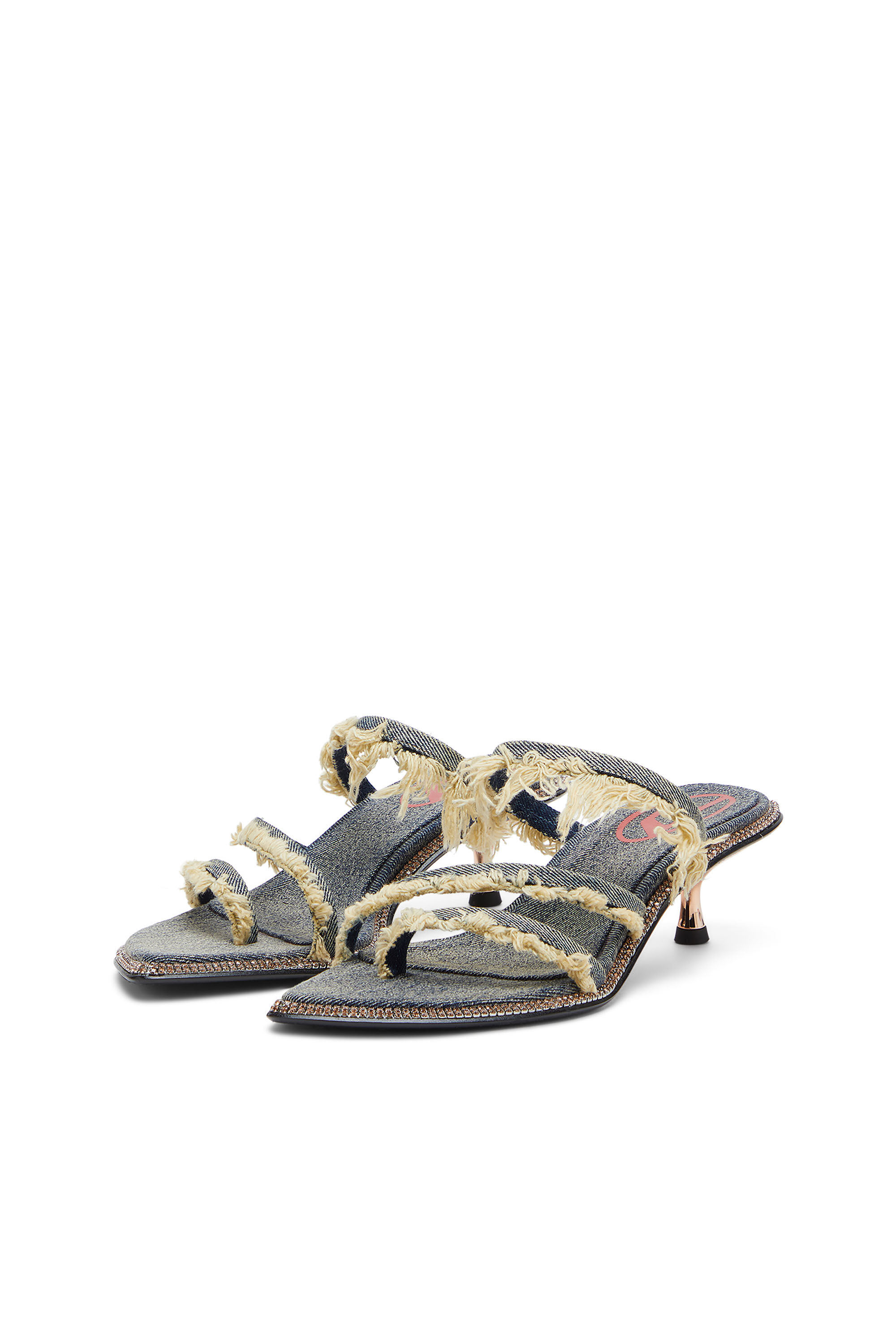Diesel - D-HAVANNA KITTIE, Female's D-Havanna Kittie-Frayed-denim mules with crystals in ブルー - 9