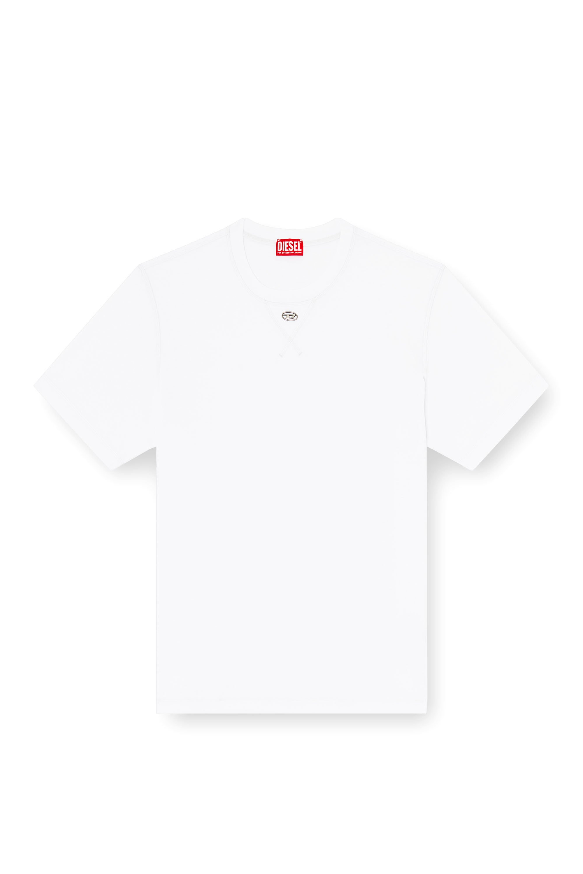 Diesel - T-MADJUST-TR, Male's Regular T-shirt with crew neck and Oval D in ホワイト - 2