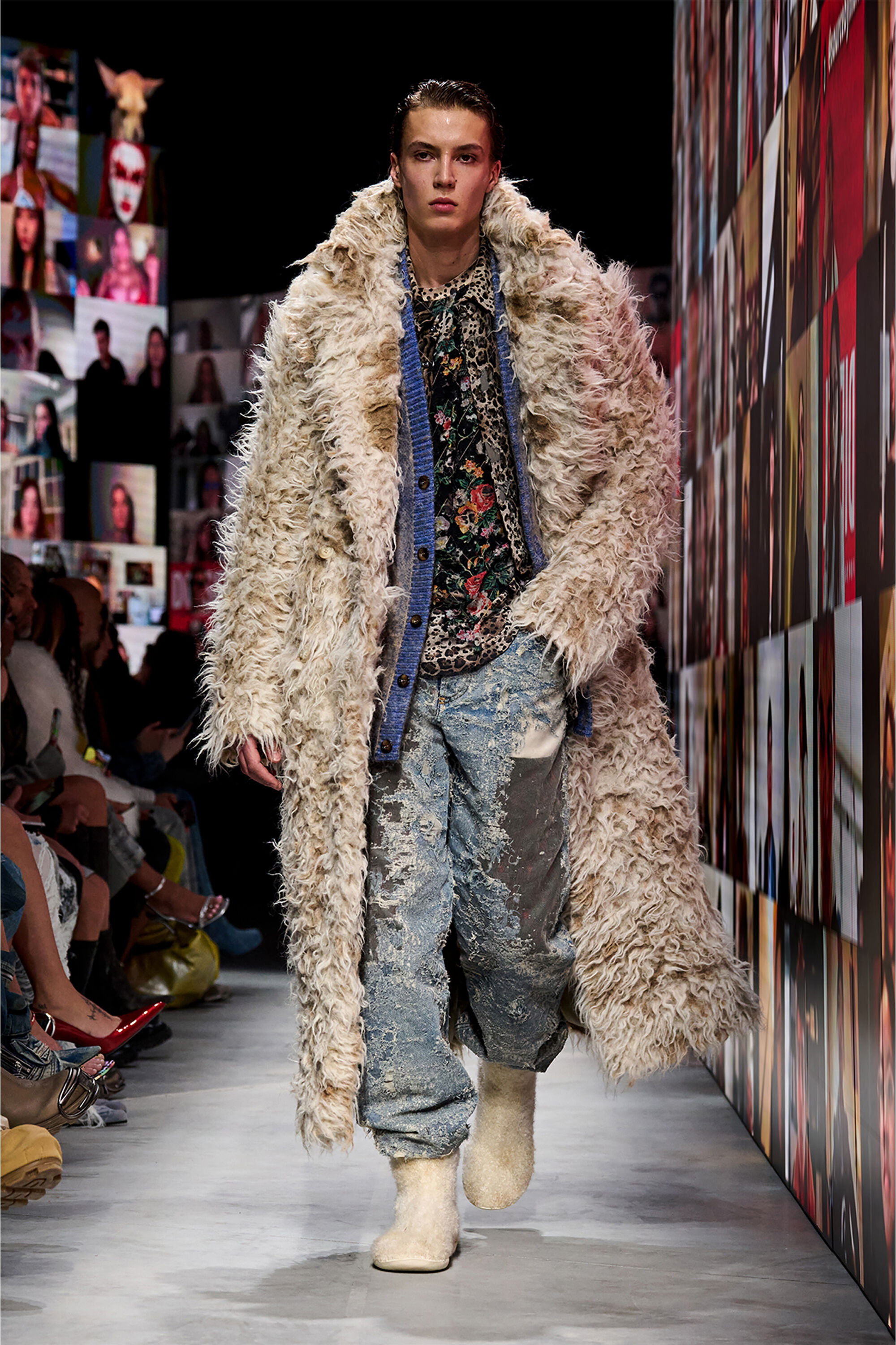 K-PENROS-A Leopard-print cardigan with sweat effects｜マルチカラー  