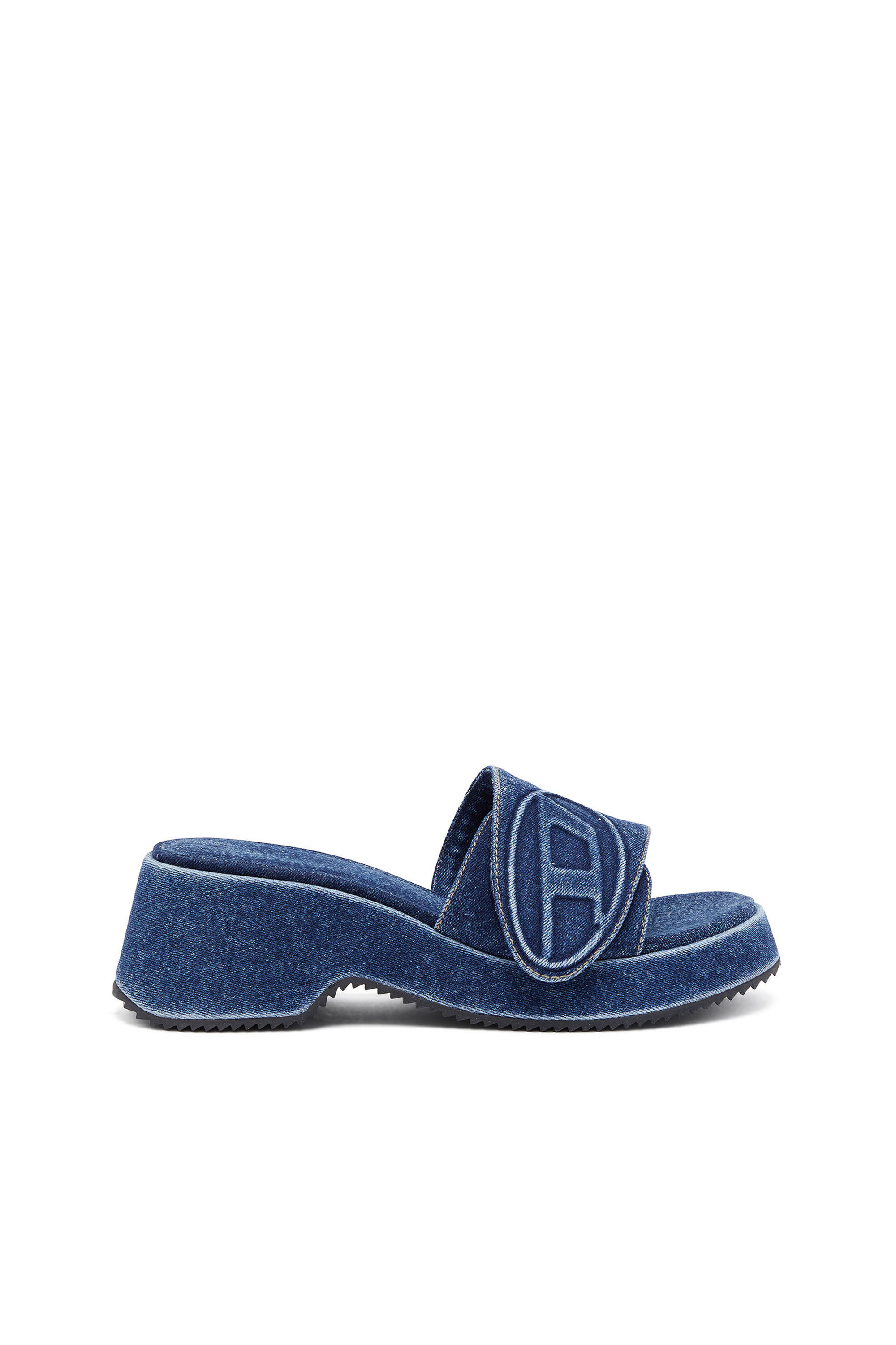 Diesel - SA-OVAL D PF W, Female's Sa-Oval D-Denim slide sandals with Oval D strap in ブルー - 1