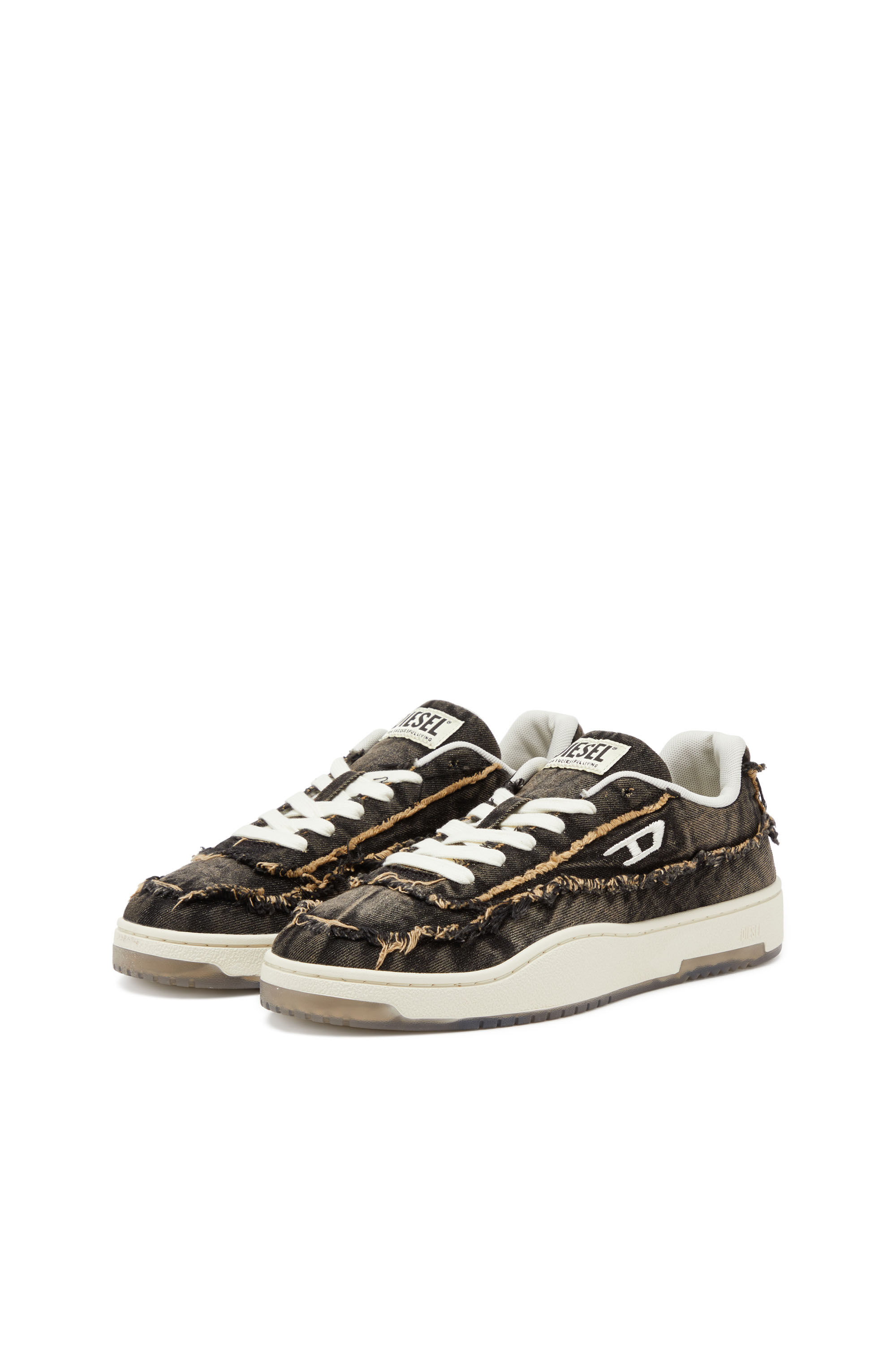 Diesel - S-TRACKER-D LOW, Male's S-Tracker-D-Frayed denim sneakers with transparent sole in ブラック - 9