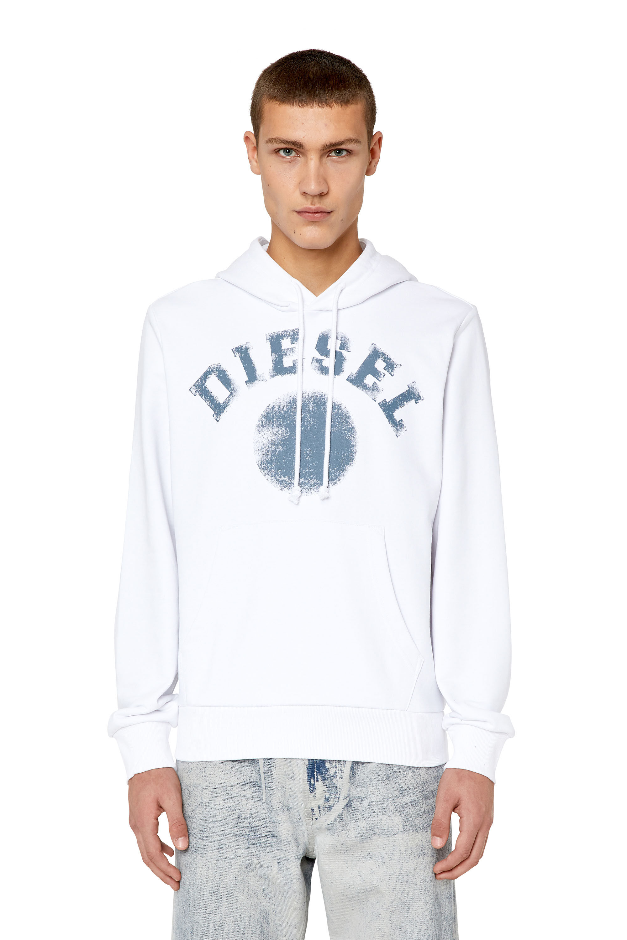 Diesel - S-GINN-HOOD-K30, Male's パーカー スウェット プリント カンガルーポケット in ホワイト - 3