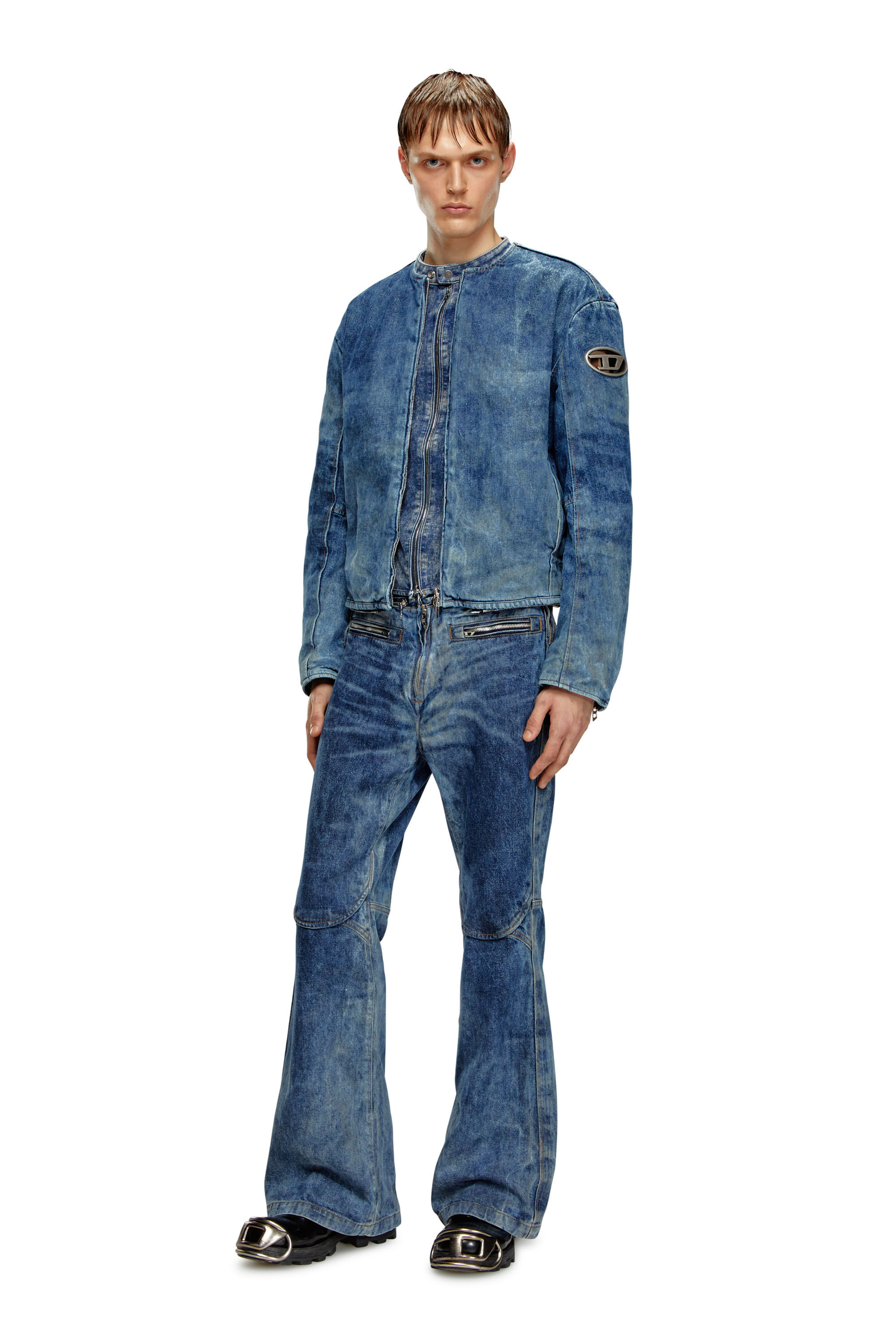 Diesel - D-CALUR-FSE, Male's Denim jacket with biker zip details in ダークブルー - 1