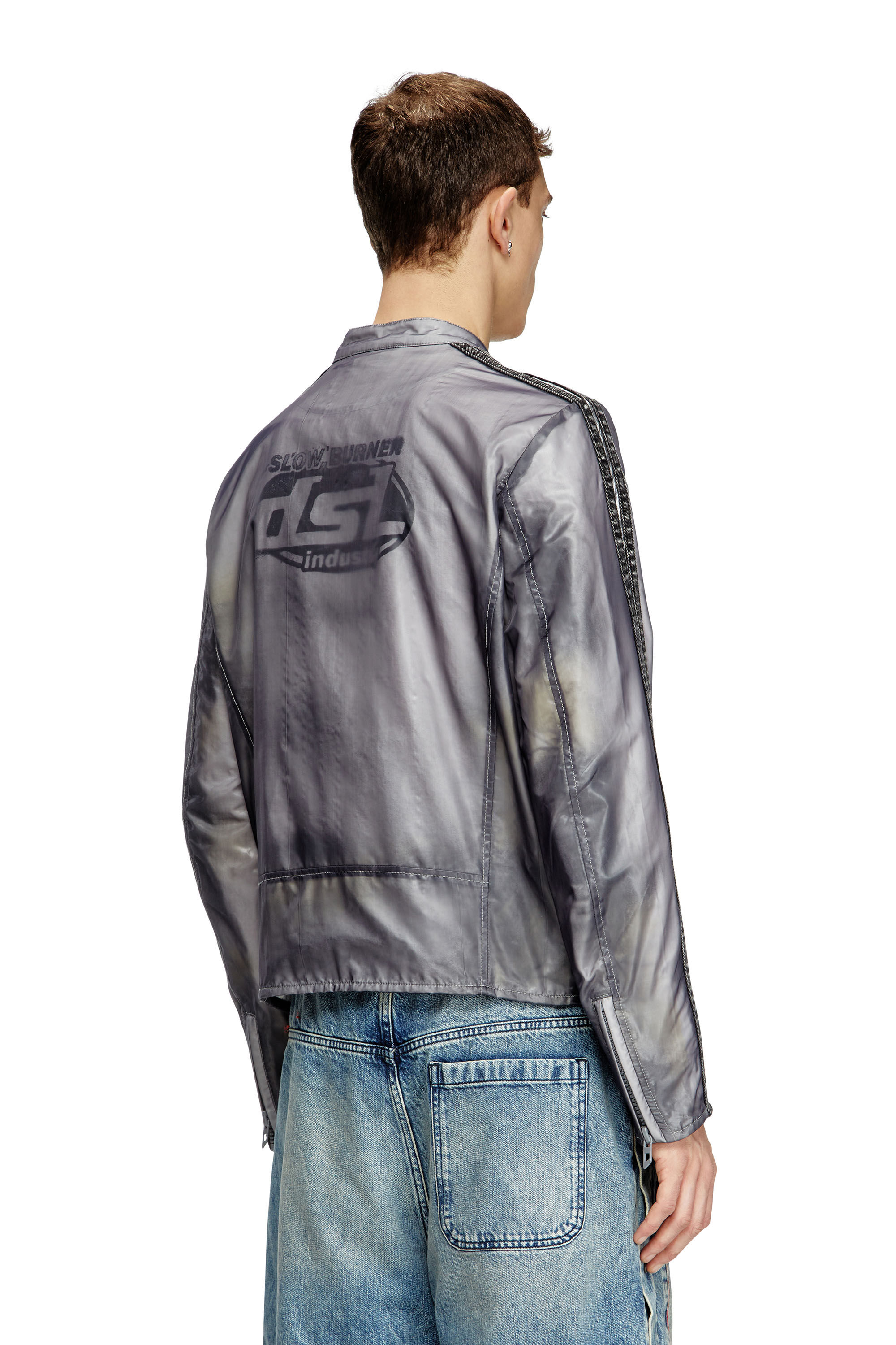 Diesel - J-POP, Male's Biker jacket with transparent effect in グレー - 5