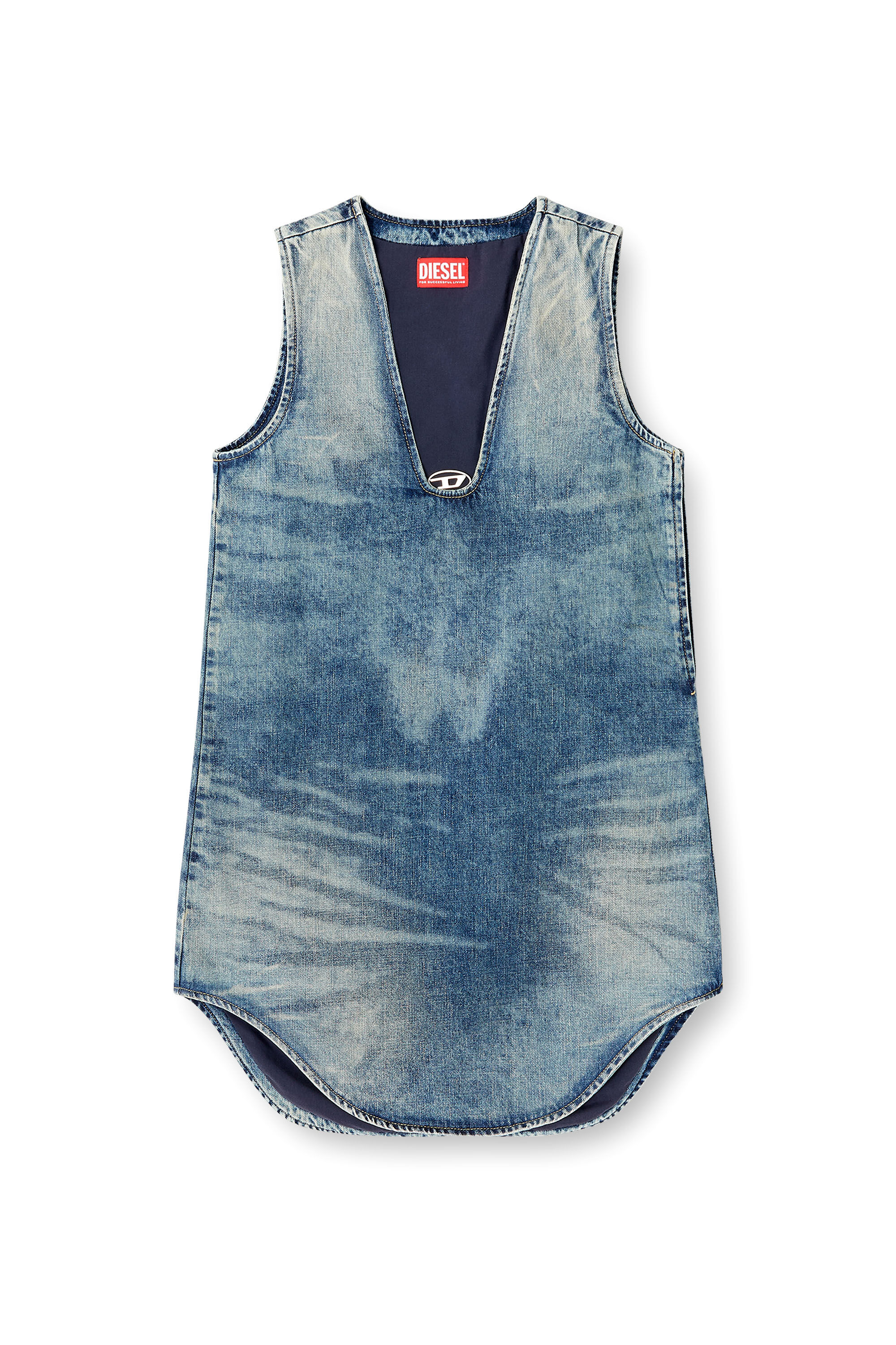 Diesel - DE-LARIS-DRESS-S, Female's Short dress in marbled denim in ミディアムブルー - 2