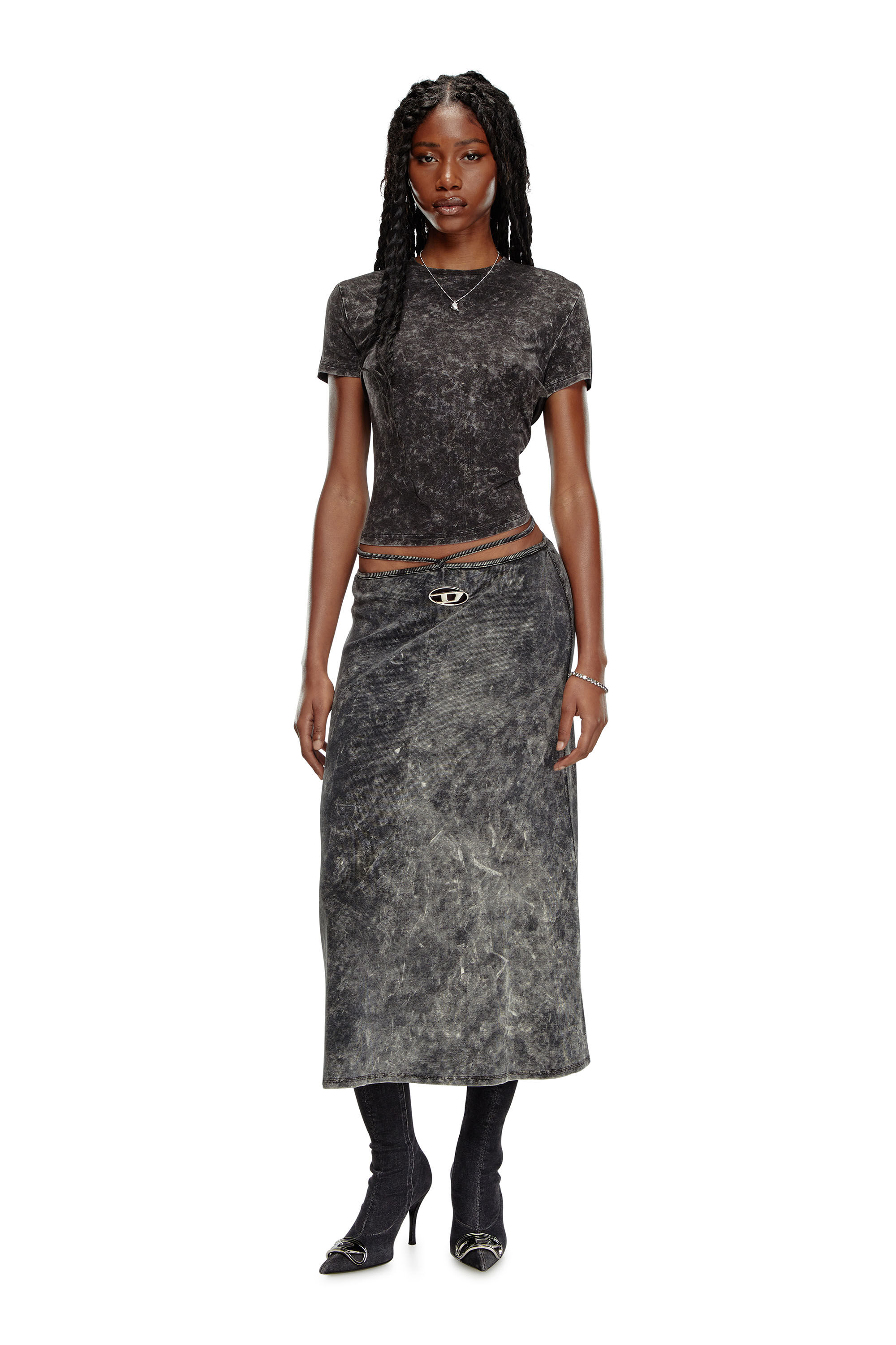 Diesel - O-ROSSI, Female's Marbled midi skirt with wrap-around ties in ダークグレー - 1