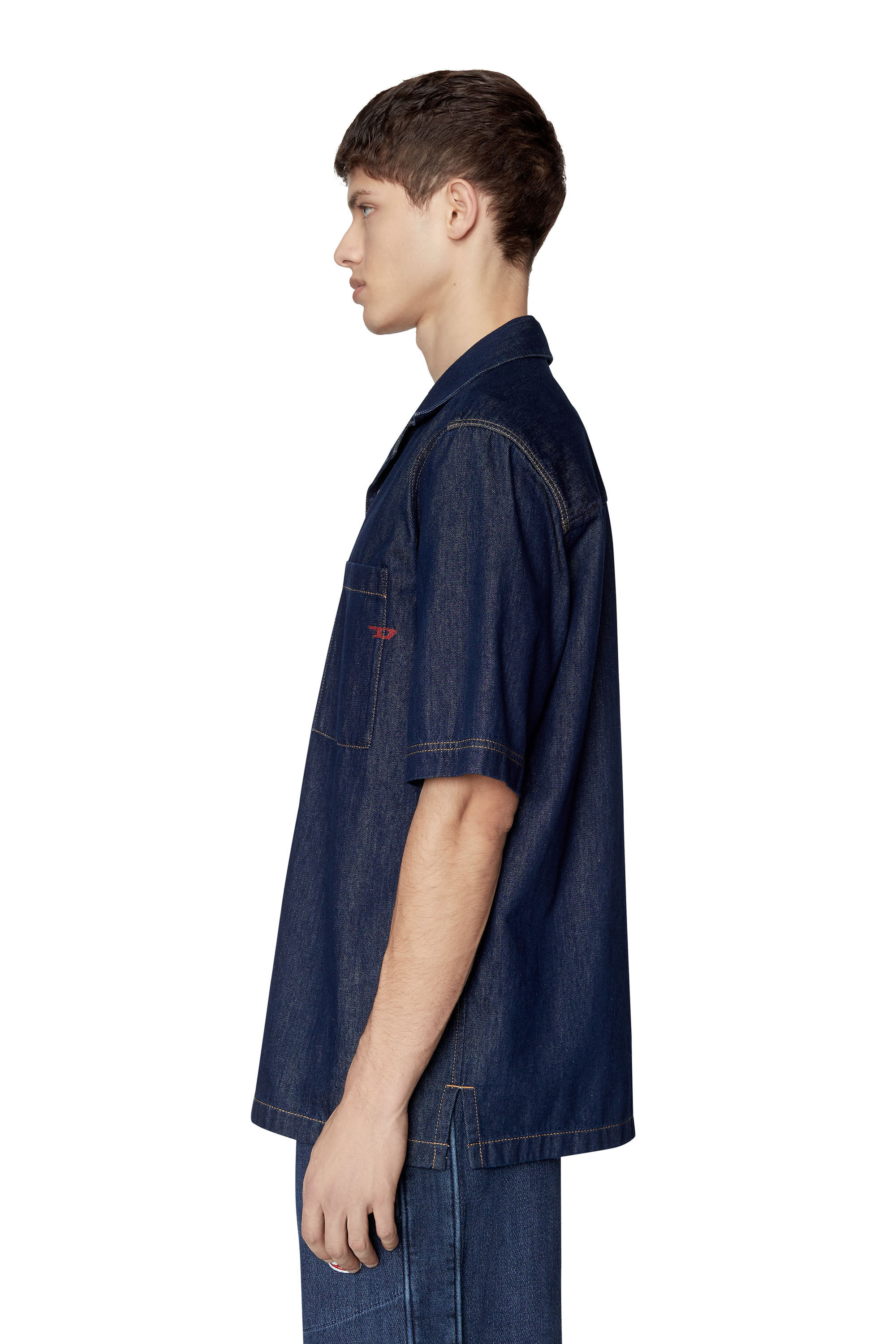 Diesel - D-PAROSHORT, Male's デニム ボーリングシャツ in ダークブルー - 6