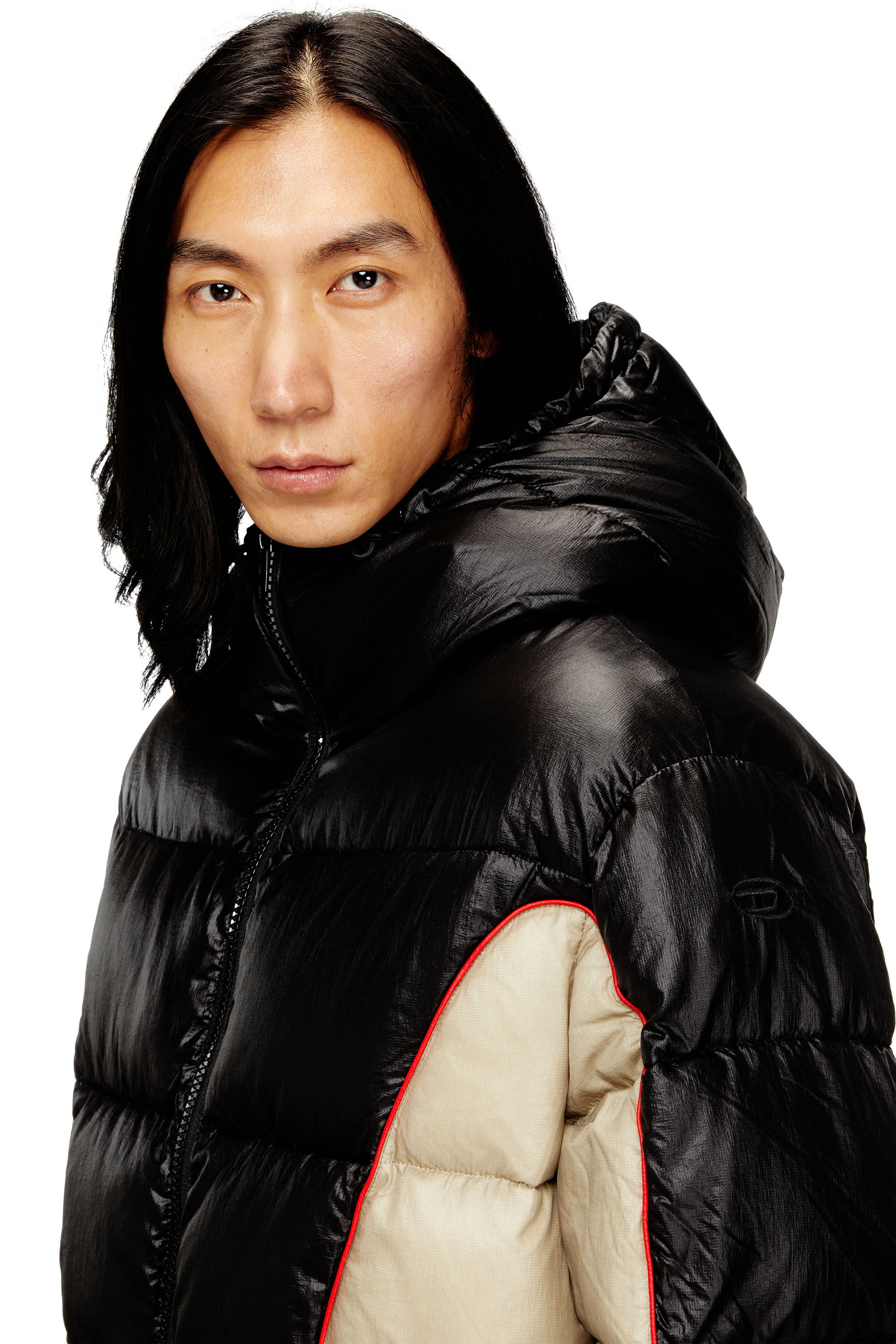 W-OSTEND Hooded puffer jacket in shiny ripstop｜マルチカラー