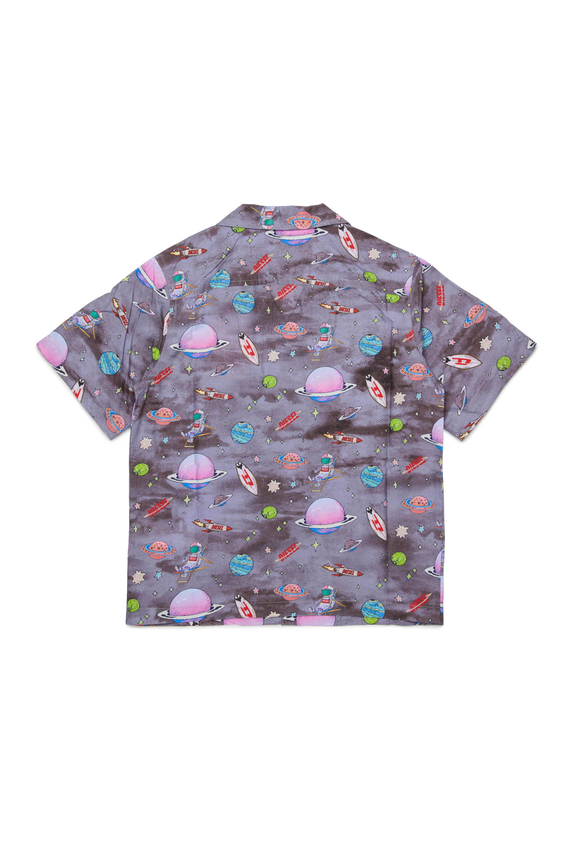 Diesel - MCSPACE, Male's Cotton bowling shirt with all-over space print in ブラック/バイオレット - 2