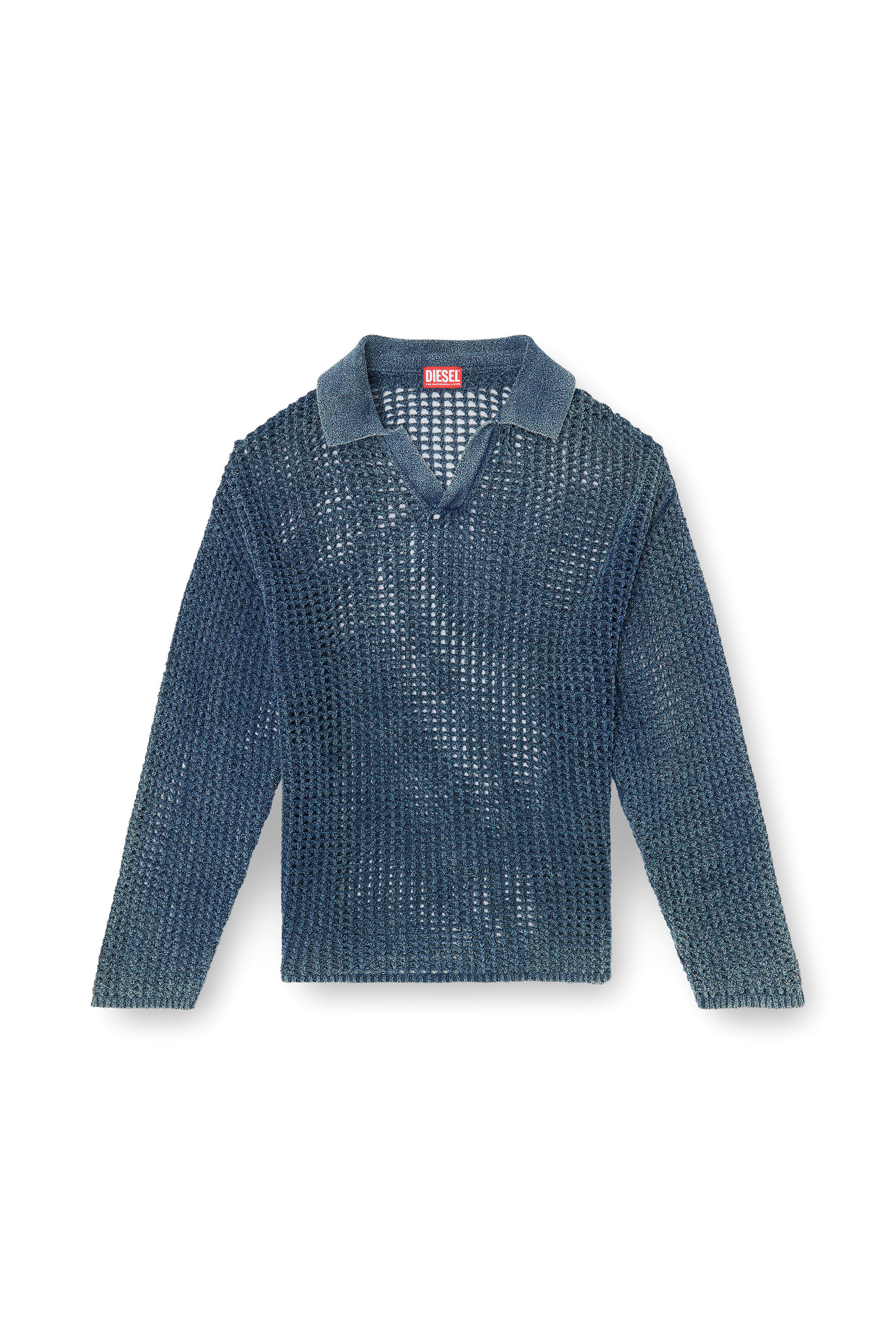 K-SQUARED Open-knit polo jumper in denim yarn｜ブルー