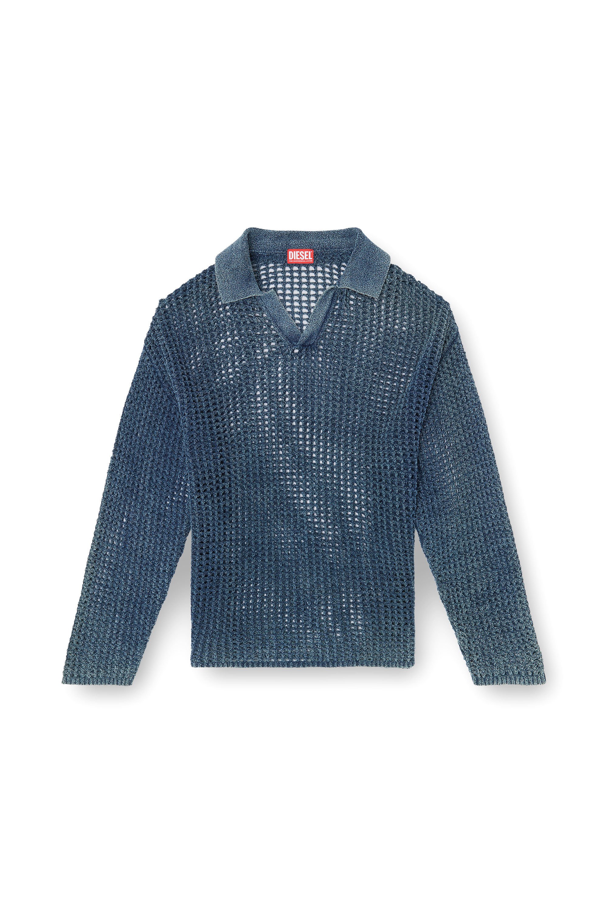 Diesel - K-SQUARED, Male's Open-knit polo jumper in denim yarn in ブルー - 2