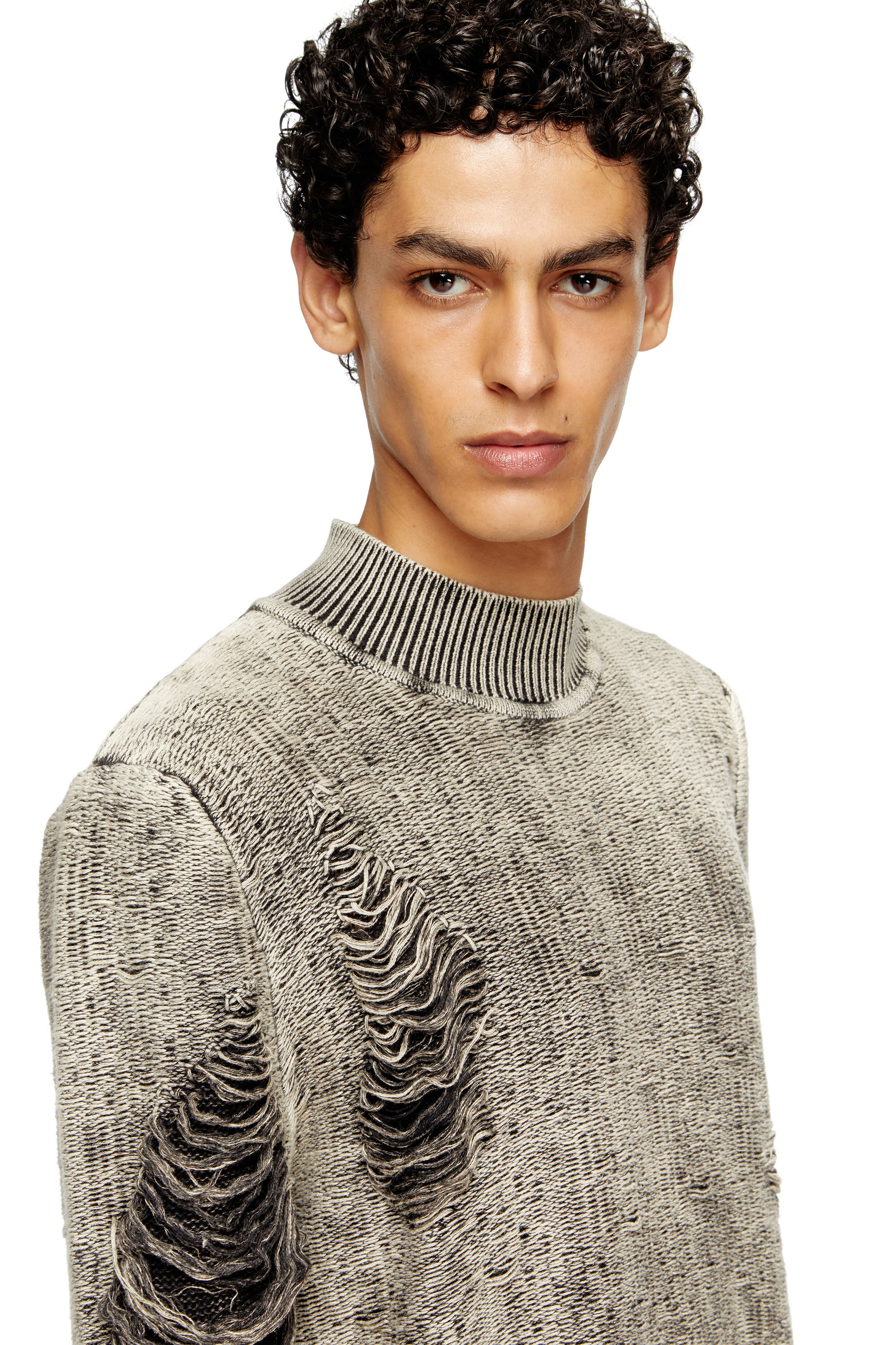 Diesel - K-FJORDI, Male's Destroyed jumper with floating yarns in グレー - 4