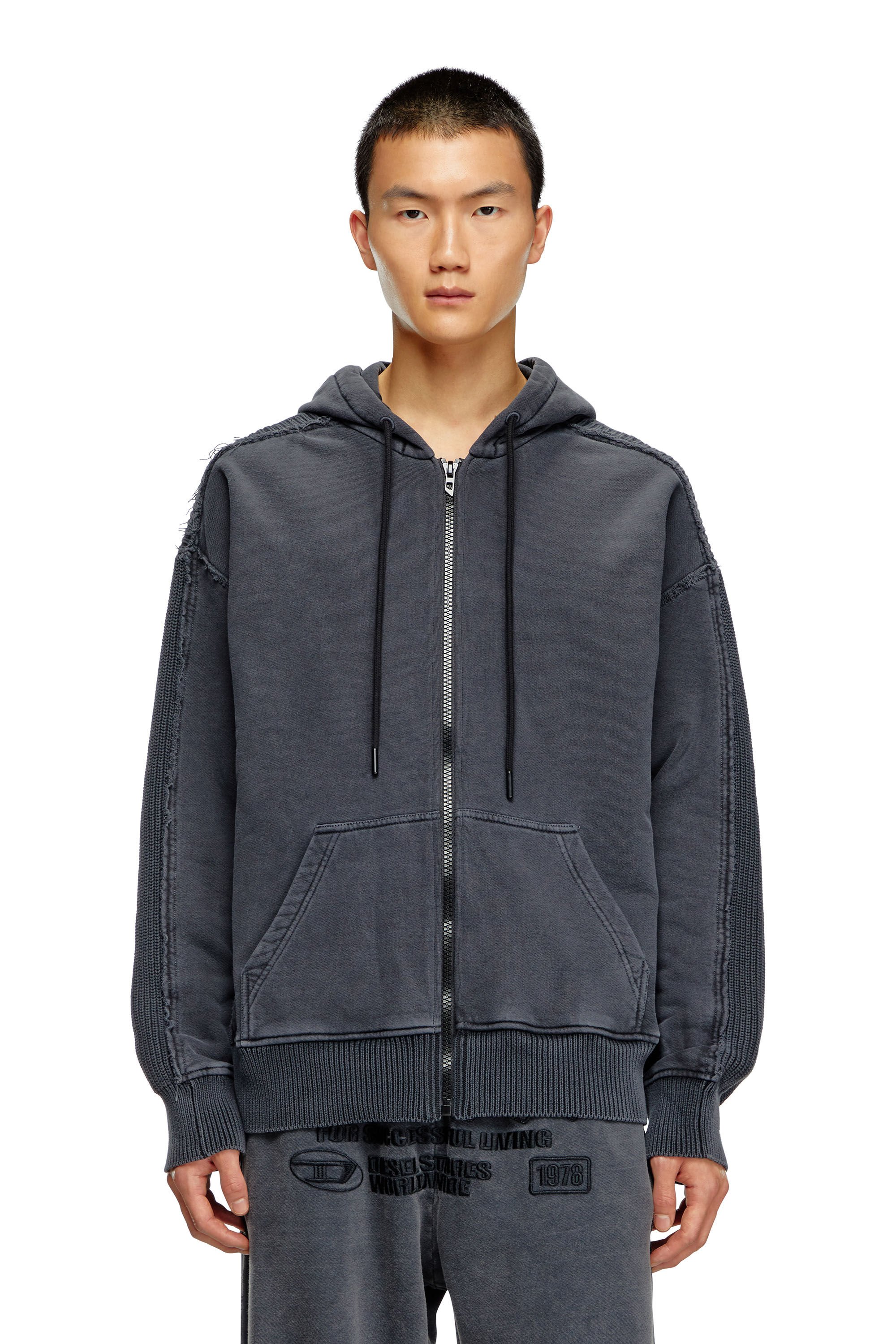 Diesel - K-OBERTO, Male's Hybrid jersey and knit hoodie in ダークグレー - 6