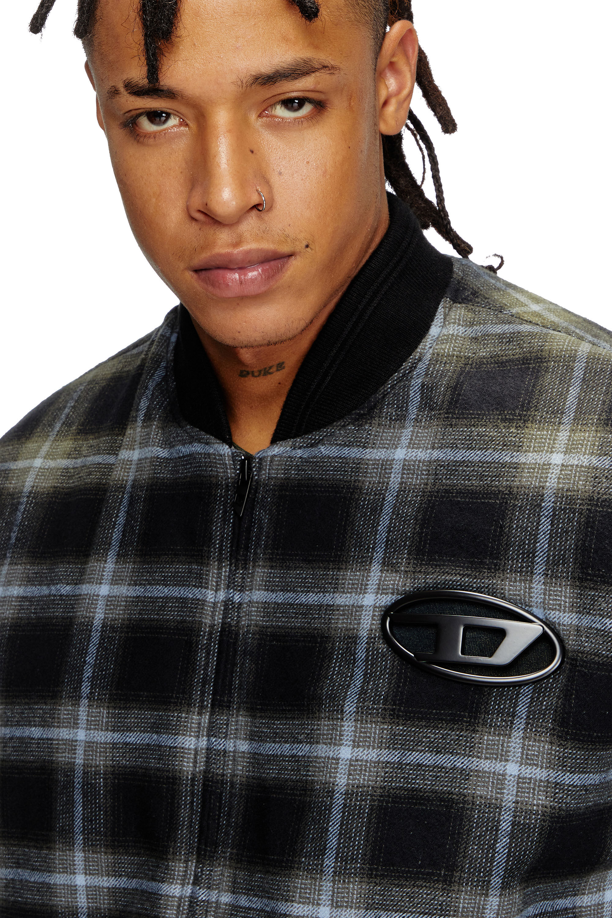Diesel - J-SAINT, Male's Padded bomber jacket in check flannel in ブラック/ブルー - 4
