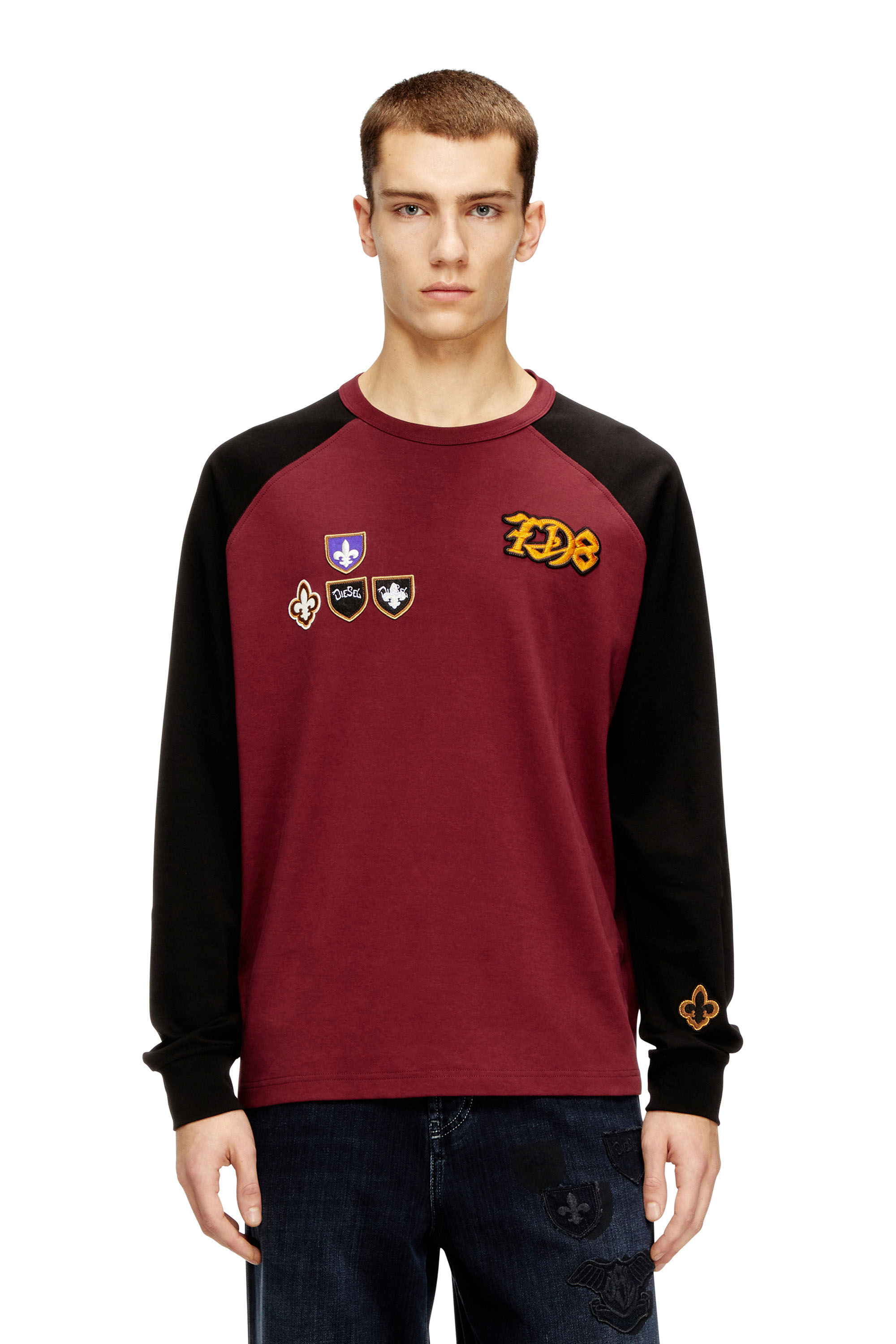 Diesel - T-NORM-LS-RAG-CP, Male's 長袖Tシャツ in ブラック/レッド - 3