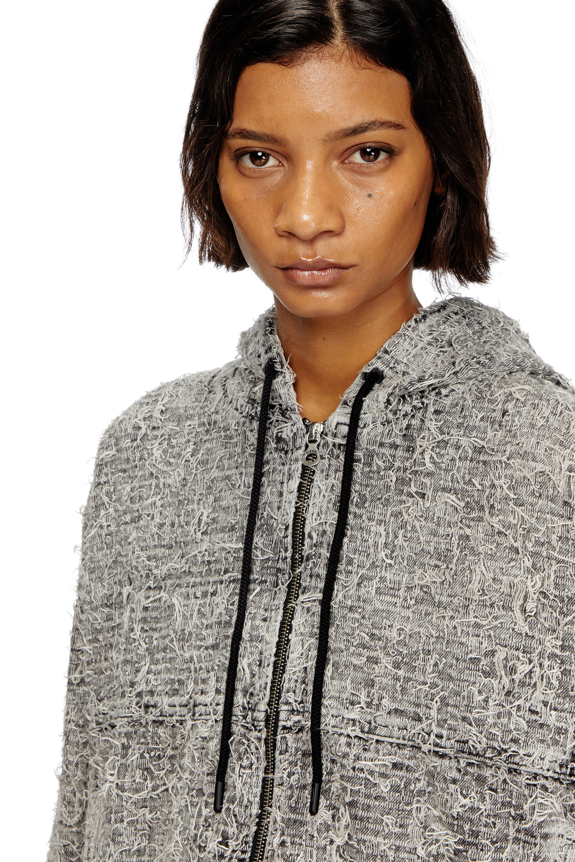 Diesel - DE-FLOW-S1, Female's Hooded jacket in bouclé denim in グレー - 4