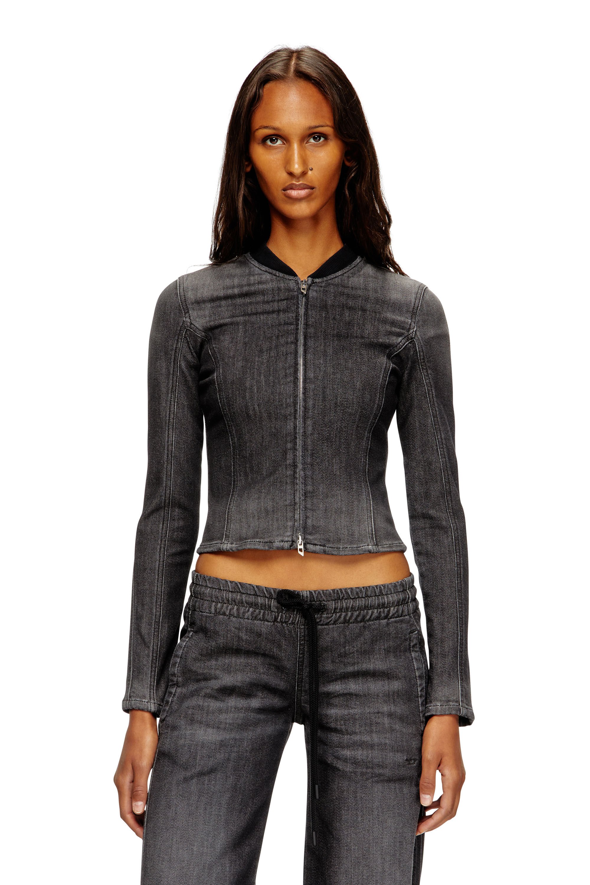 Diesel - DE-GARY-D JOGG, Female's Cropped jacket in monochrome denim in ブラック - 3