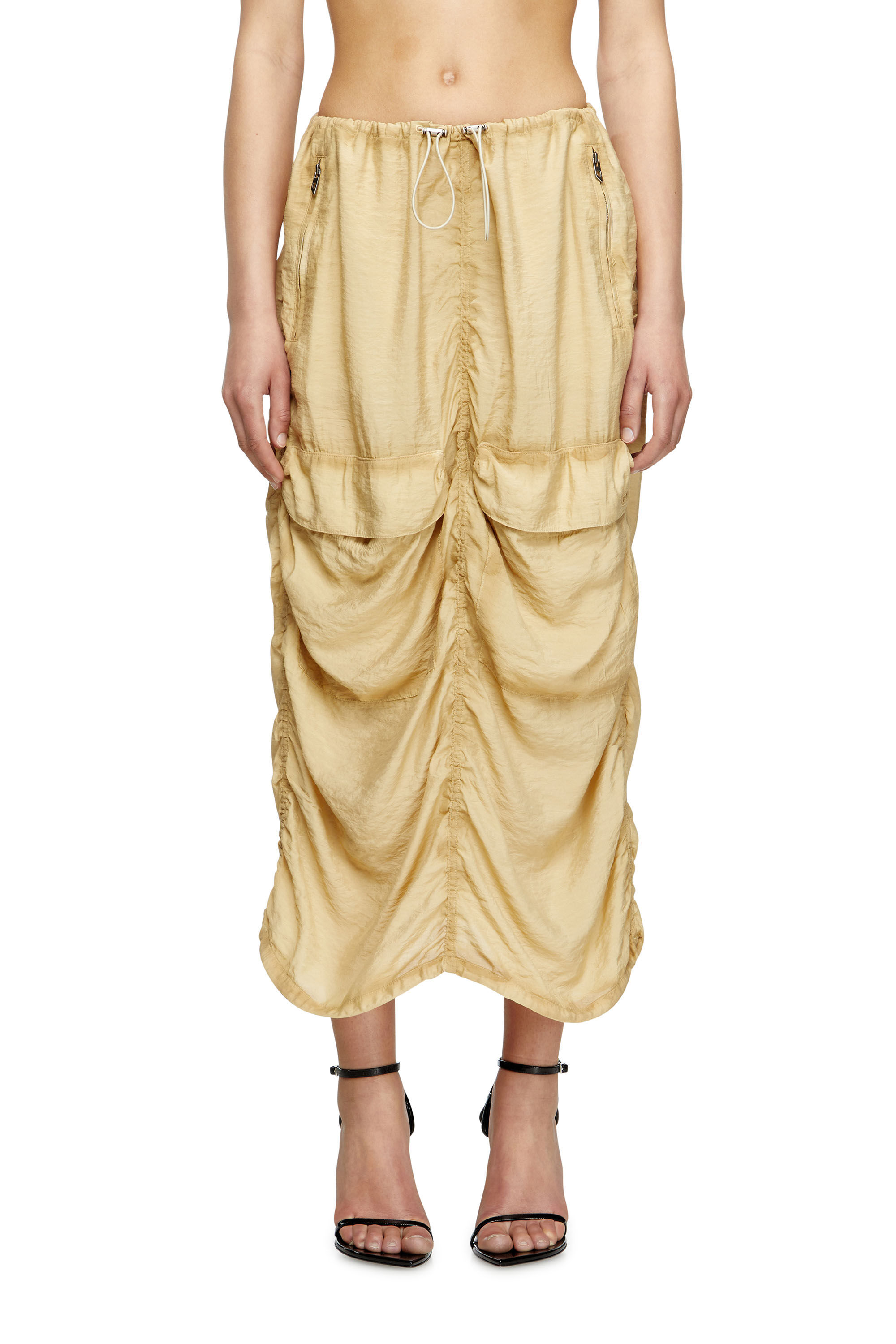 Diesel - O-RACLE, Female's Cargo midi skirt in treated viscose-nylon in ベージュ - 3