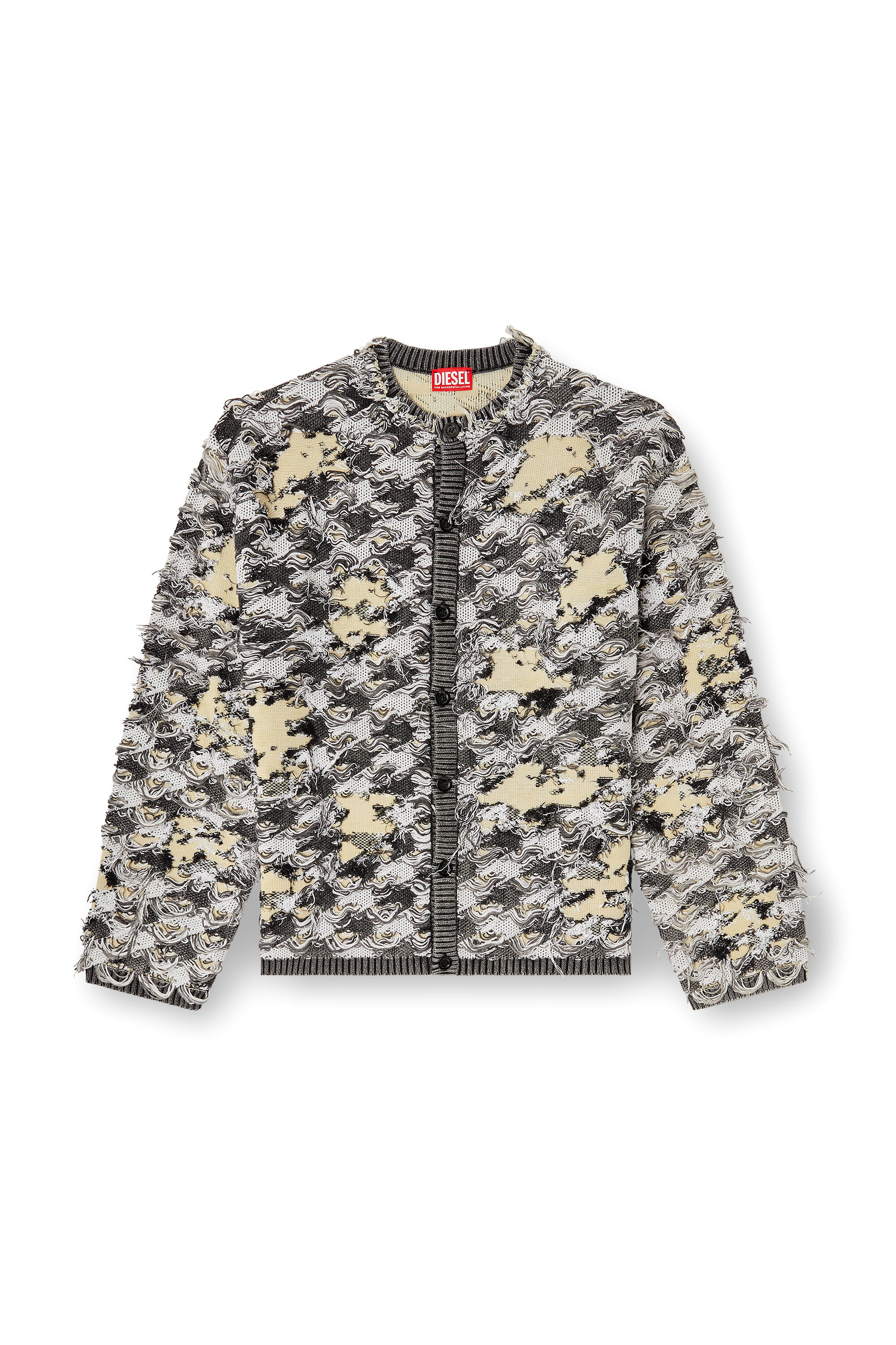 Diesel - K-VALBOR, Male's Cardigan in devor&eacute; houndstooth jacquard in ベージュ/グレー - 2