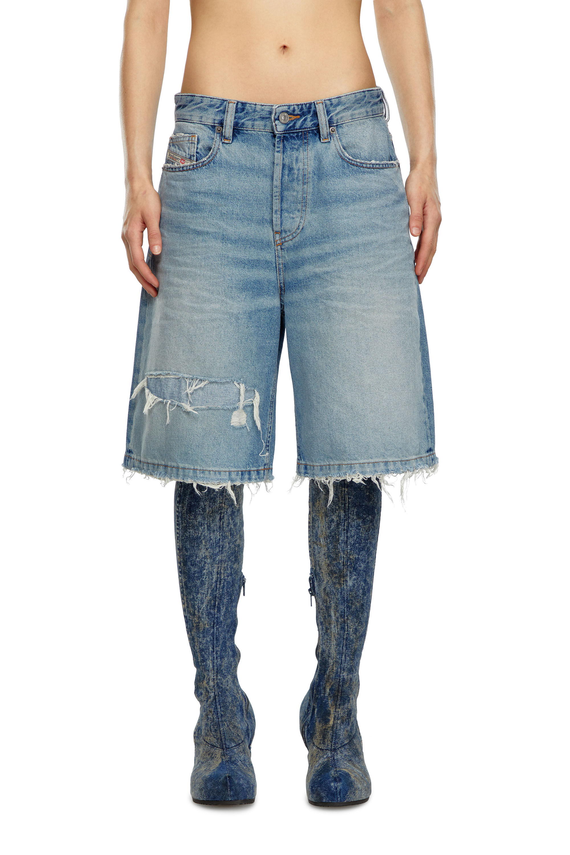 Diesel - DE-SIRE-SHORT, Female's Shorts in ripped and repaired denim in ライトブルー - 3
