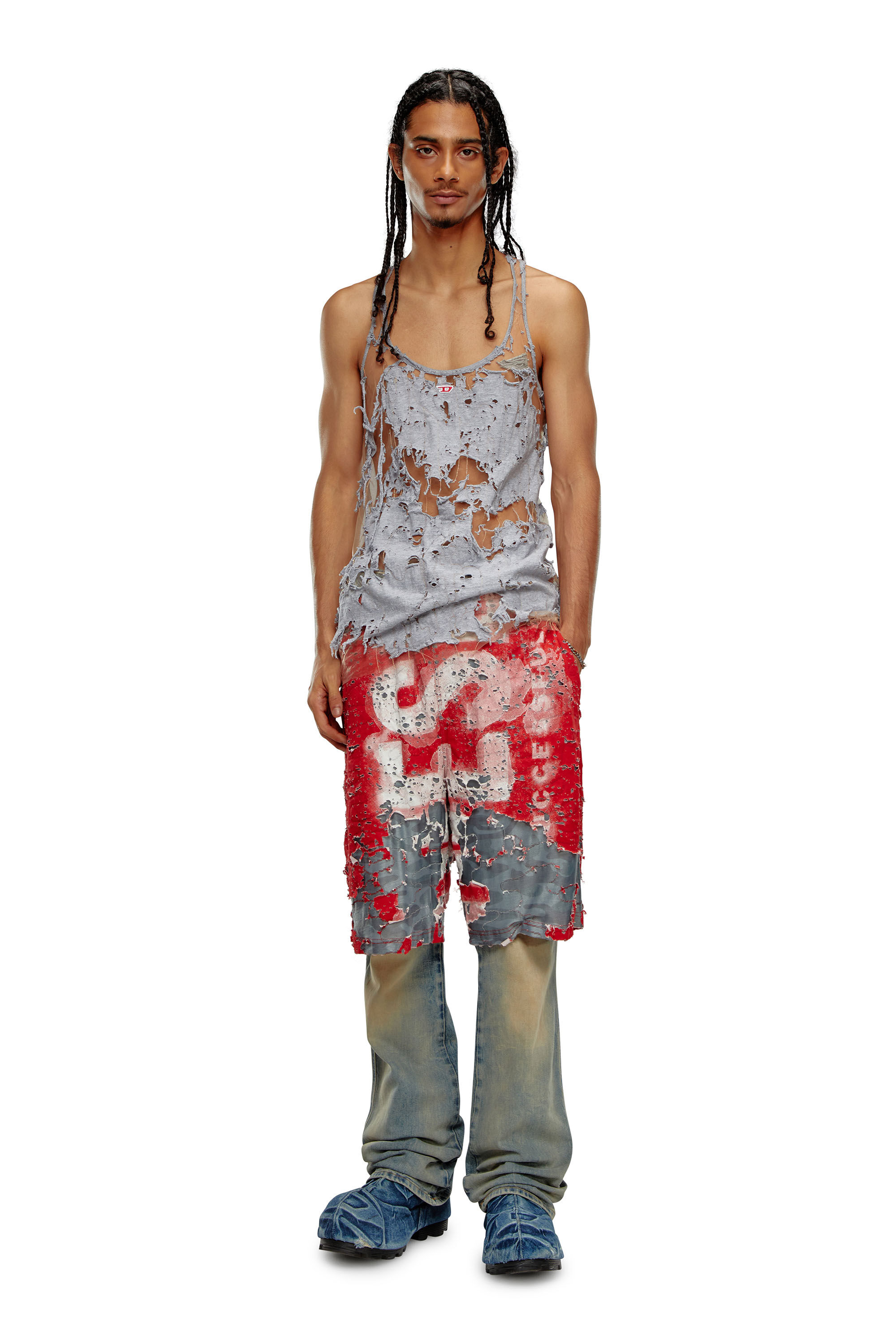 P-EEL Logo shorts in destroyed jersey｜マルチカラー｜メンズ｜DIESEL