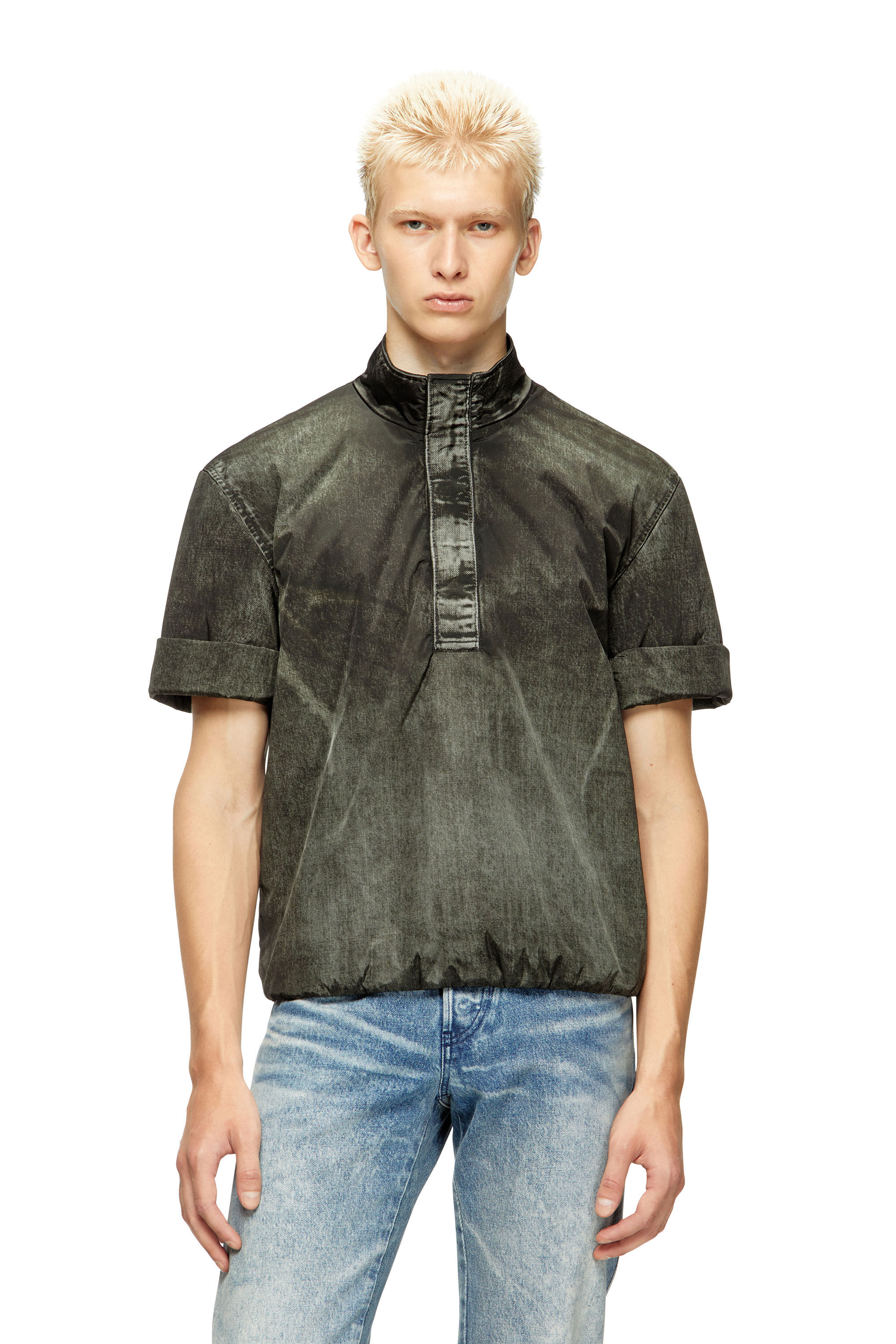 Diesel - J-VALOIS, Male's Short-sleeve jacket in denim-effect nylon in ブラック - 3