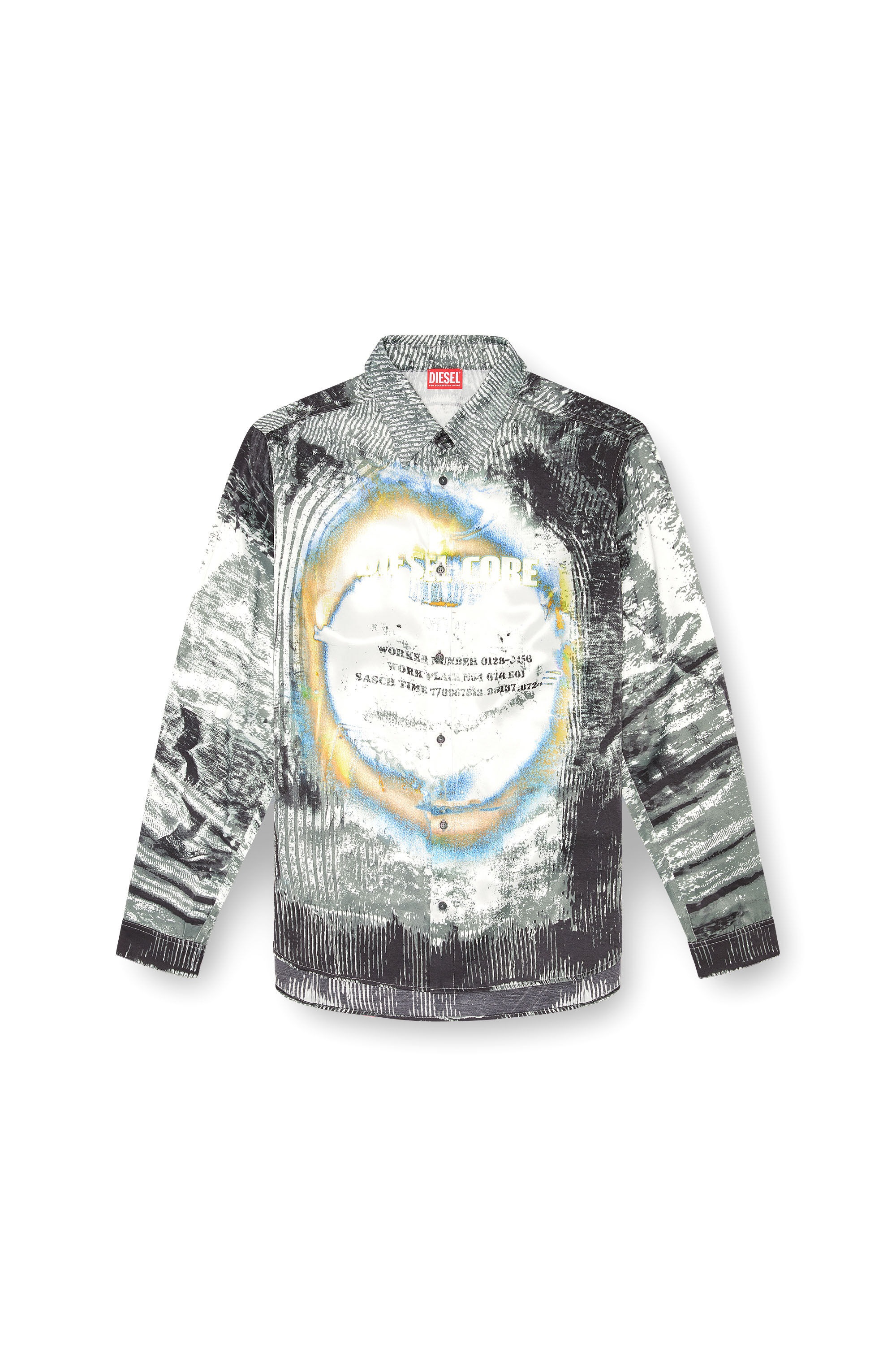 Diesel - S-GACY, Male's Fluid shirt with trompe l'oeil effects in ホワイト/グレー - 2