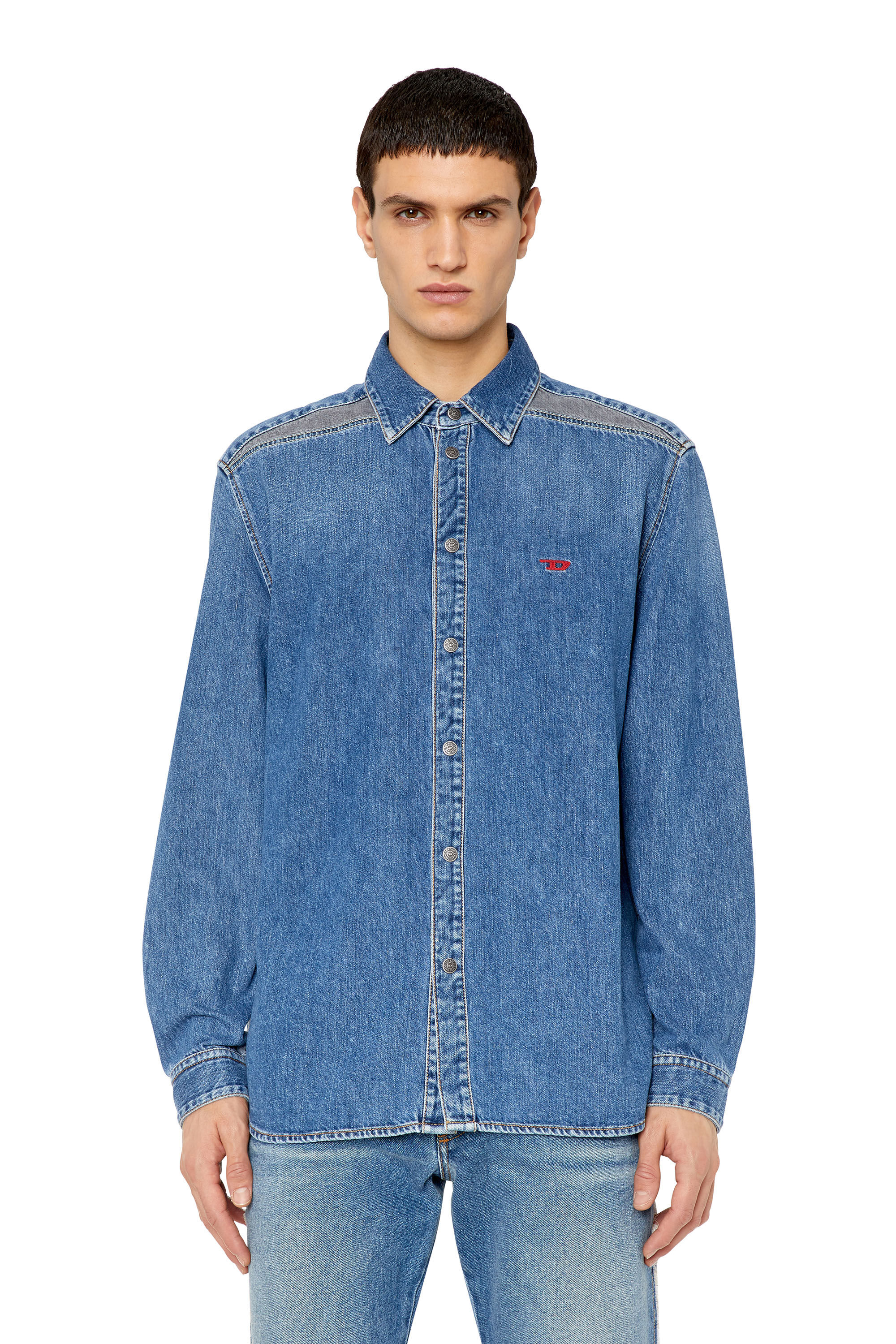 Diesel - D-SIMPLY-RS, Male's デニム シャツ インサートデニム in ミディアムブルー - 3