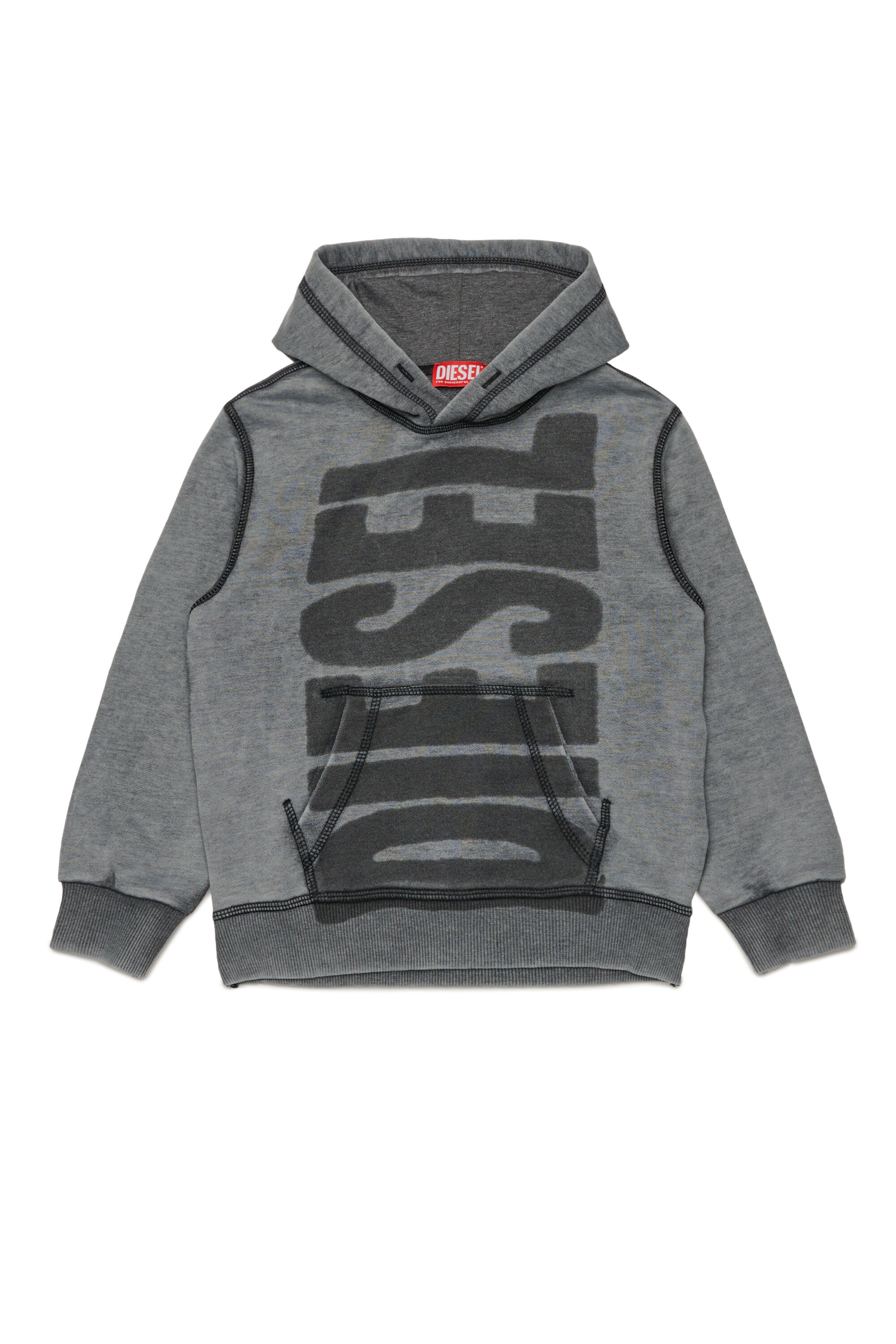 SGINNHOODL1 OVER Burnout hoodie with logo｜ブラック｜ボーイズ｜DIESEL