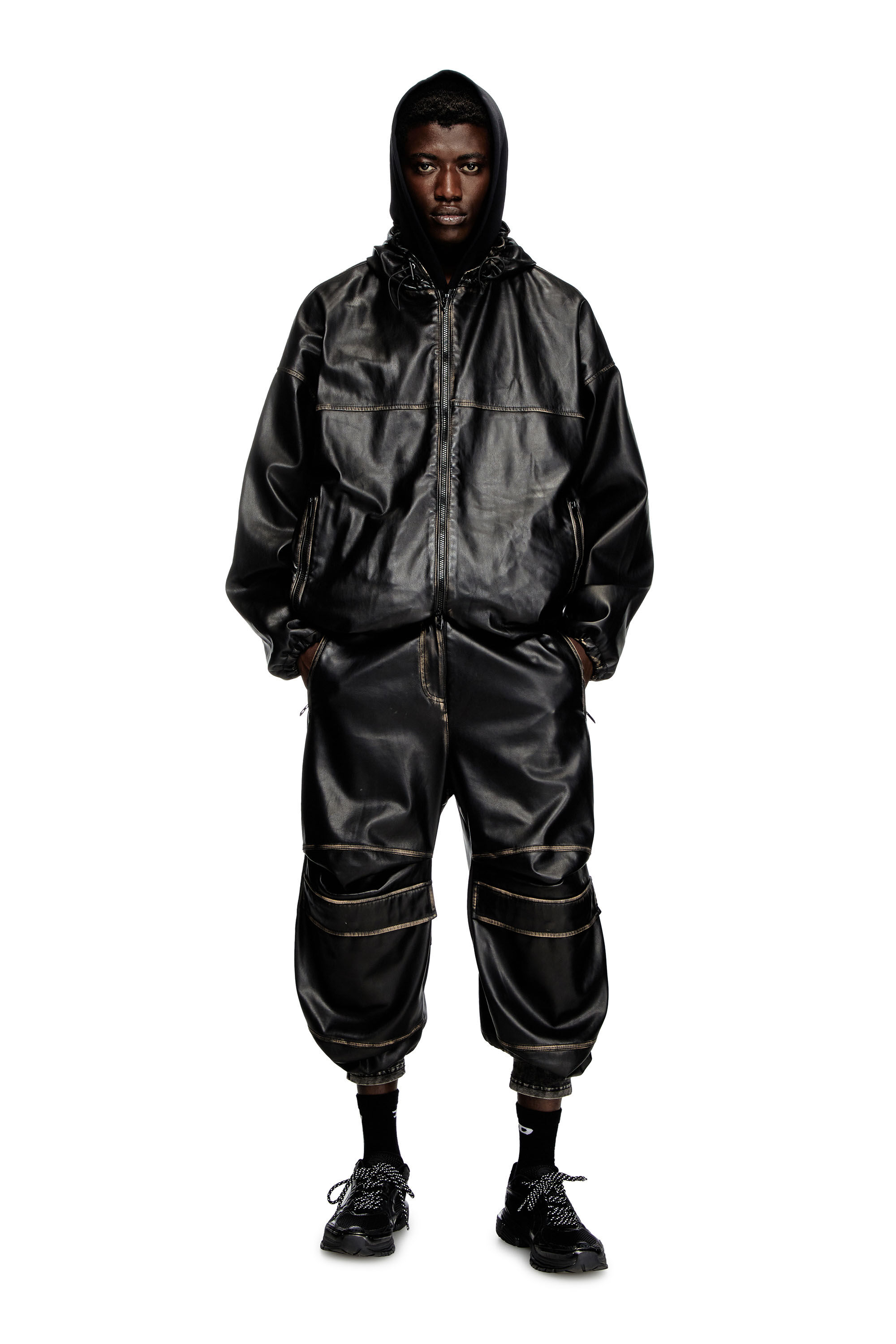 Diesel - J-ANTIL, Unisex's Distressed hooded jacket in ブラック - 1