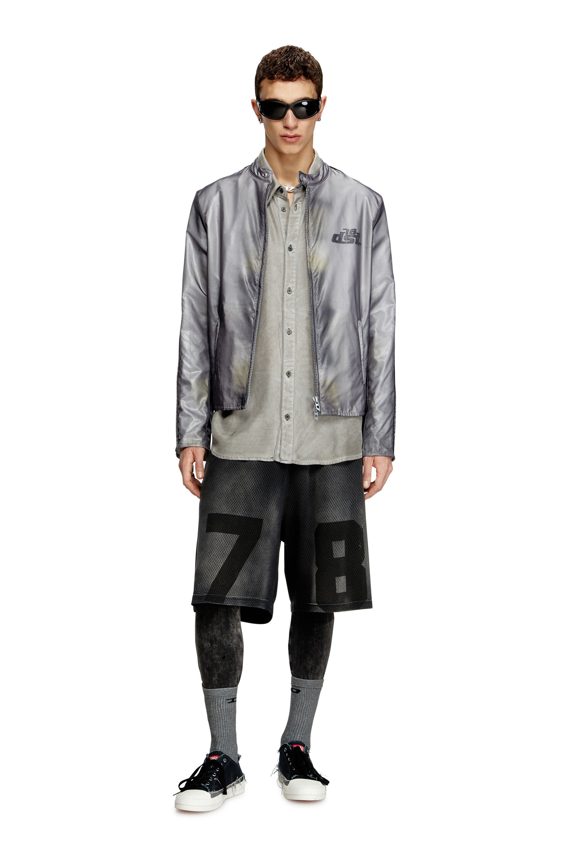 Diesel - S-LEON, Unisex's Fluid crinkled shirt with logo collar in グレー - 1
