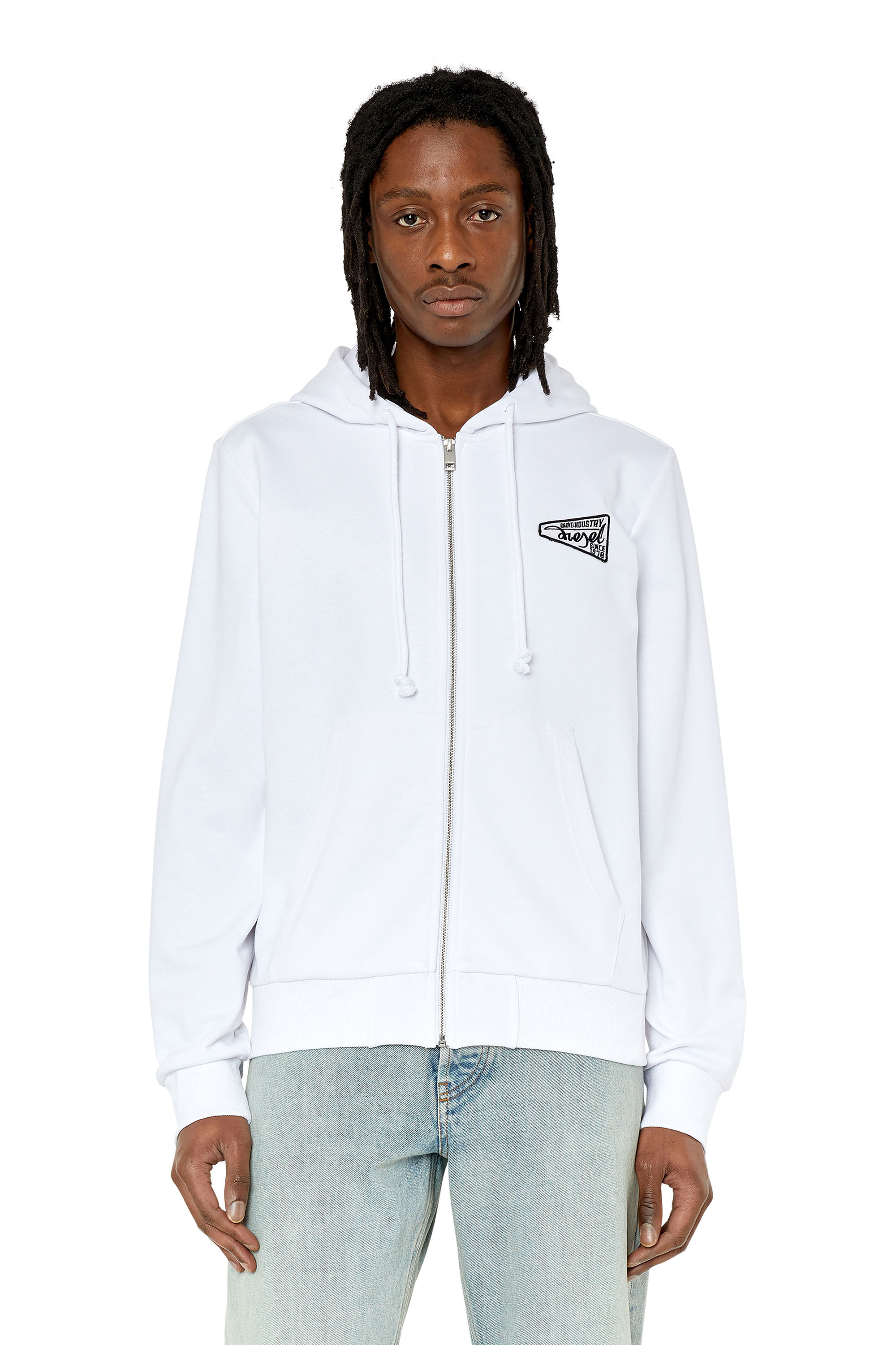 Diesel - S-GINN-HOOD-ZIP-K8, Male's エンブロイダリーロゴ フーディージャケット スウェット in ホワイト - 3