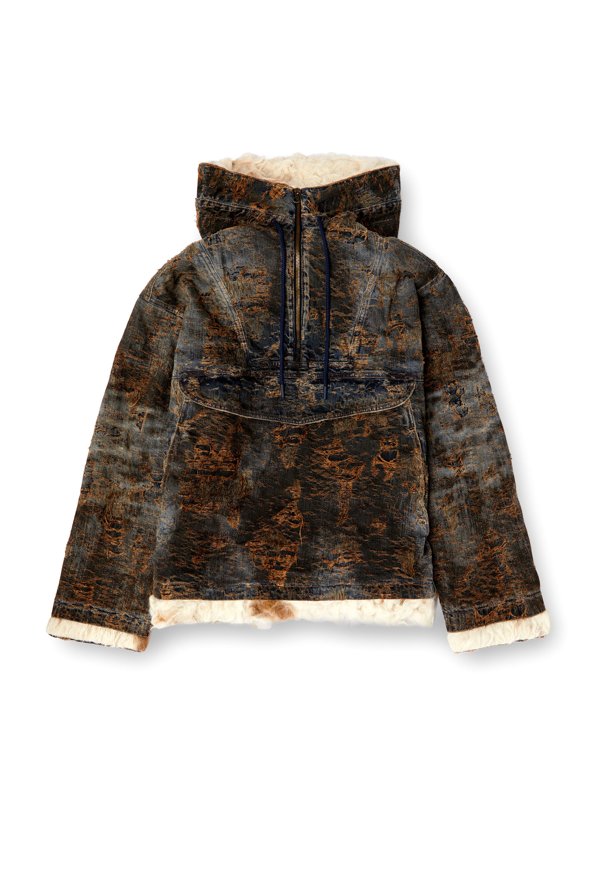 Diesel - D-ARAK-FSF, Unisex's Anorak in coated jacquard denim in ブラック/ブラウン - 2