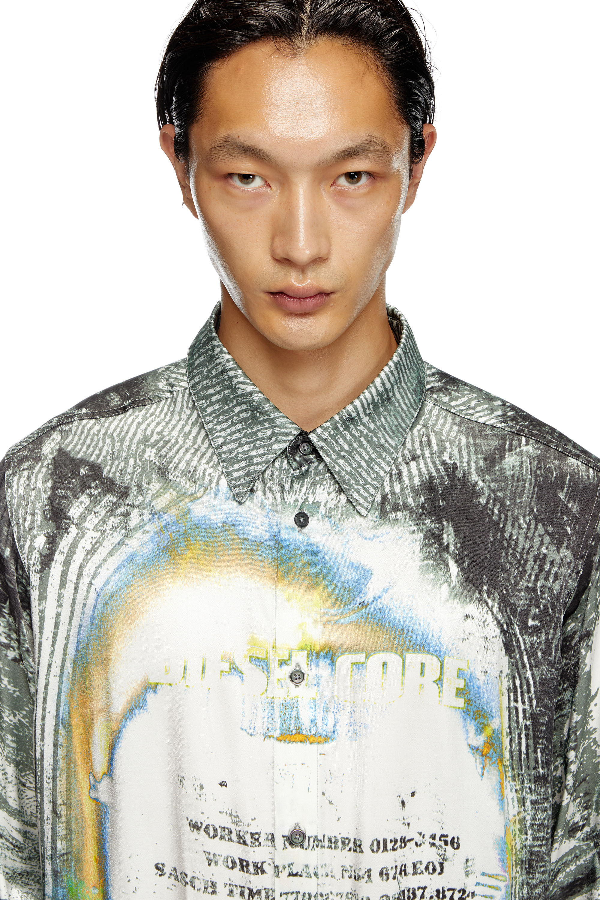Diesel - S-GACY, Male's Fluid shirt with trompe l'oeil effects in ホワイト/グレー - 4
