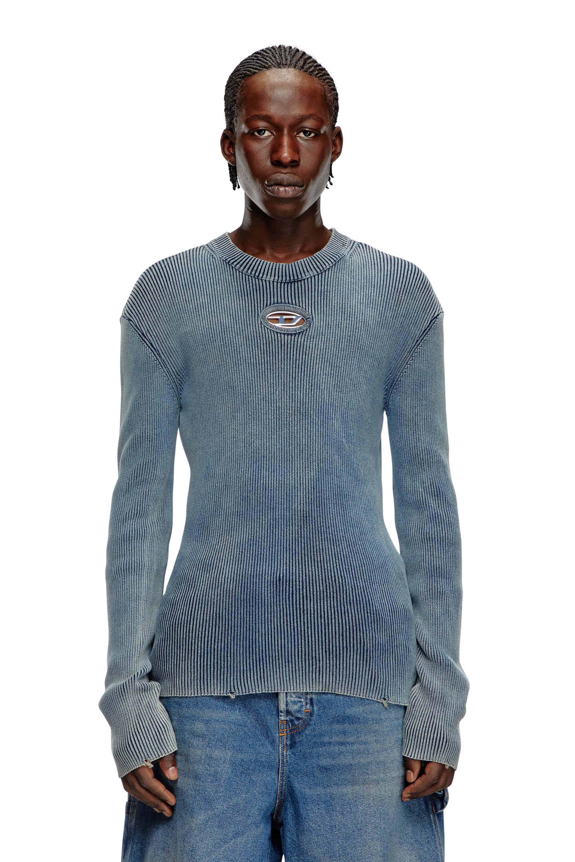 Diesel - K-DARIN-A, Male's Cut-out jumper with Oval D in ブルー - 6