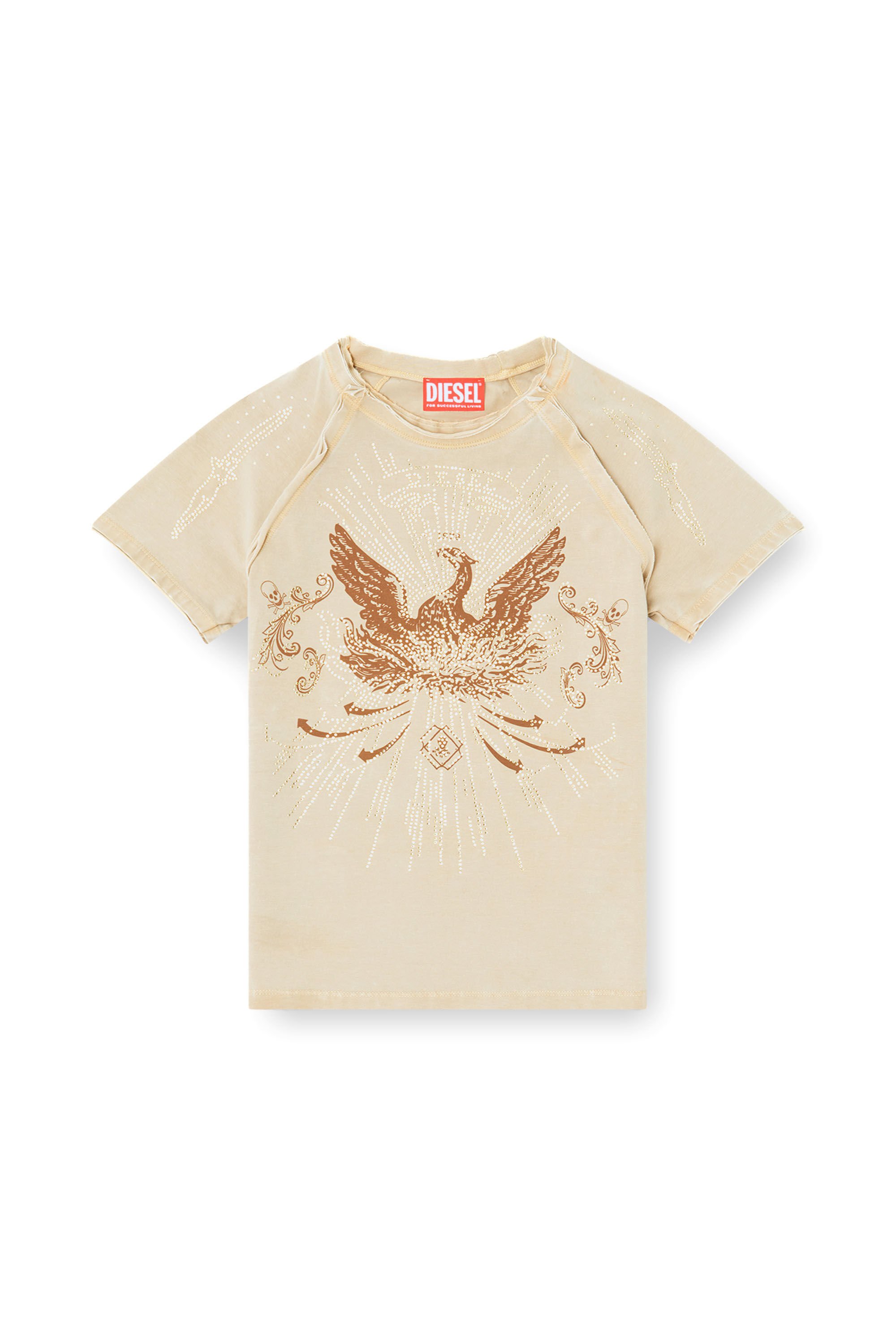 Diesel - T-ROWEENA, Female's Phoenix T-shirt with rhinestones in ライトブラウン - 2