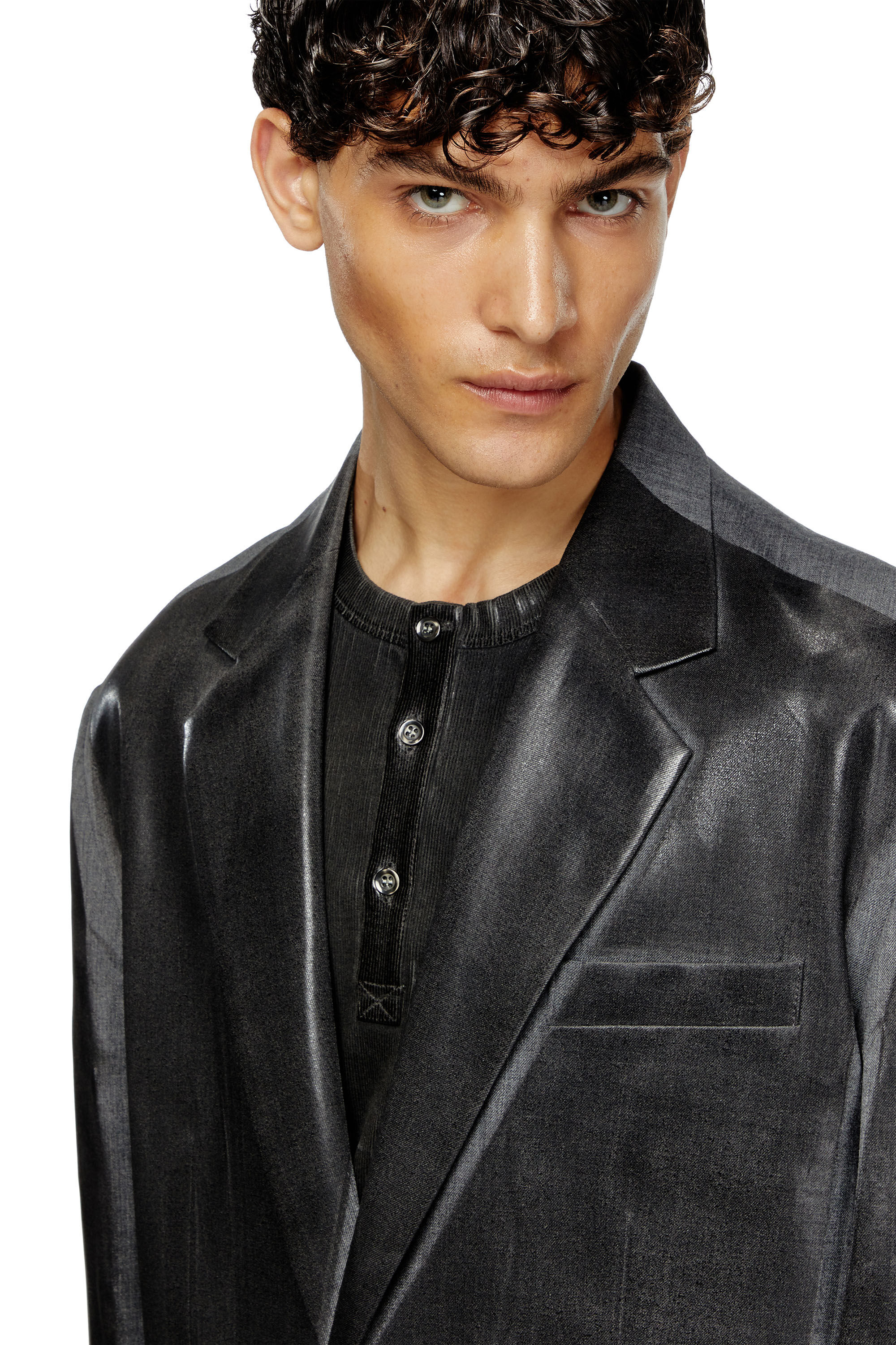 Diesel - J-OVER-DD, Unisex's Oversized blazer with coated front in ブラック - 4