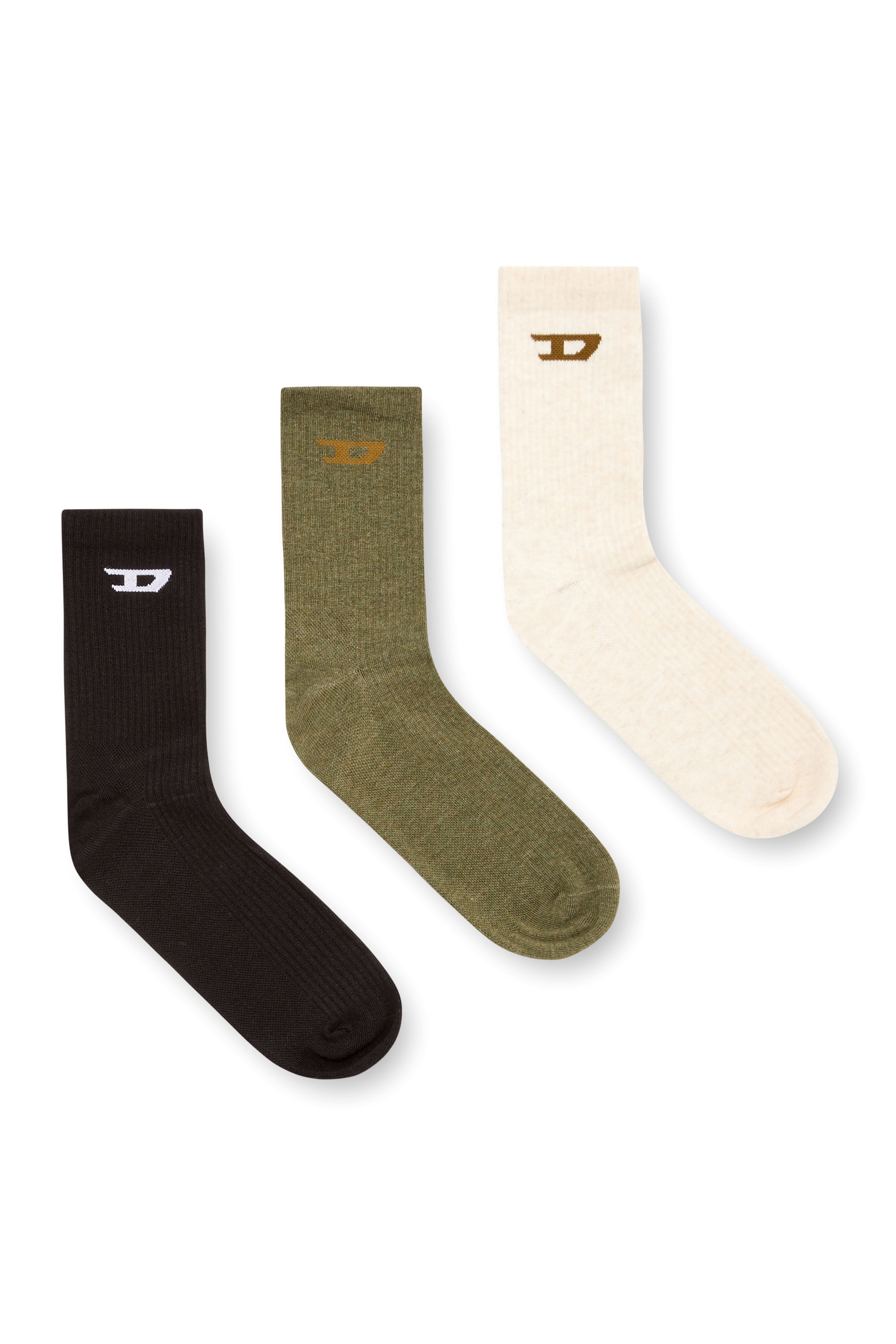 Diesel - SKM-D-TENNIS-CREW-17,5, Male's Three-pack ribbed socks with D logo in ホワイト/グリーン - 1