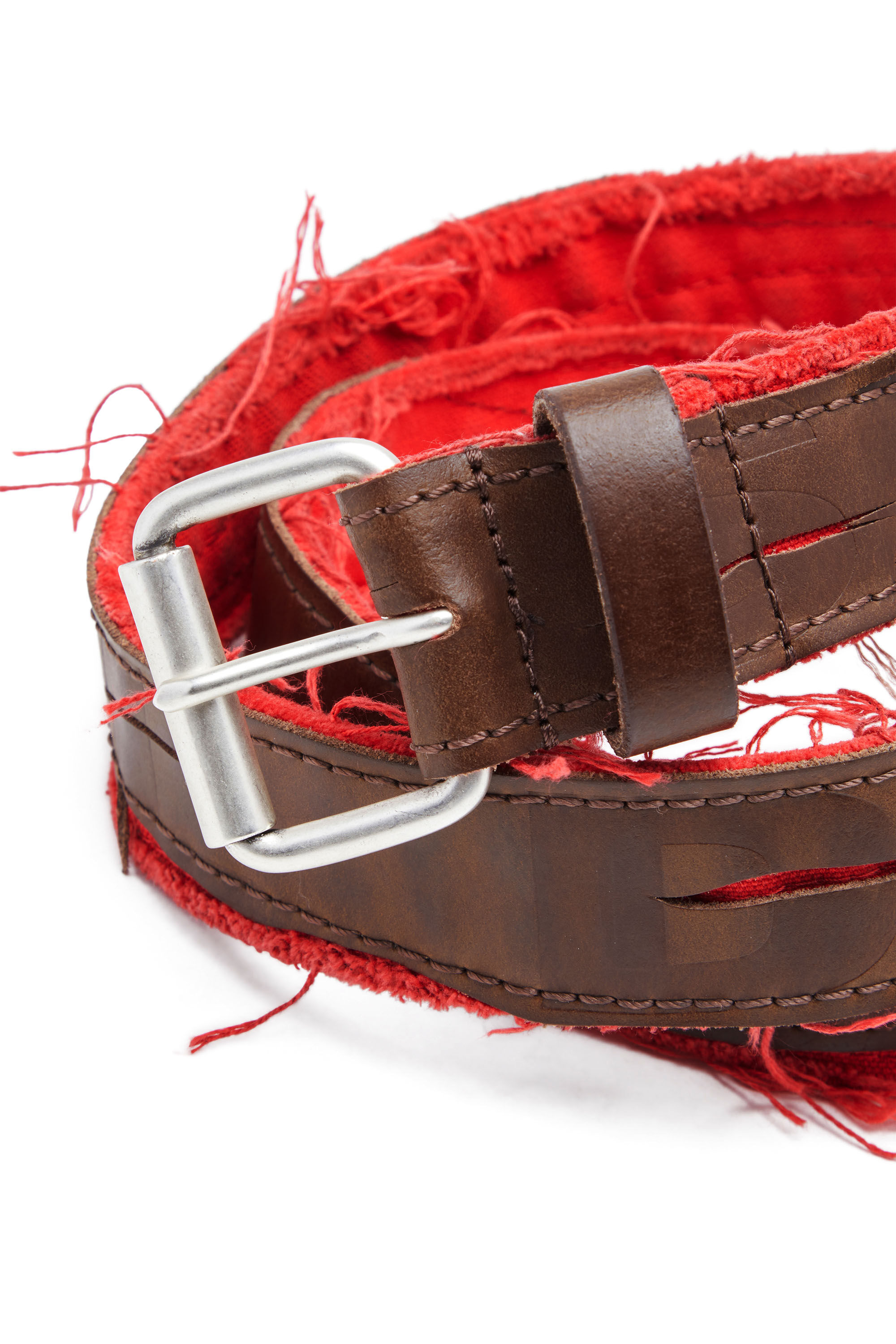 Diesel - B-RIPPED, Male's カウレザー キャンバス ベルト in Brown - 3