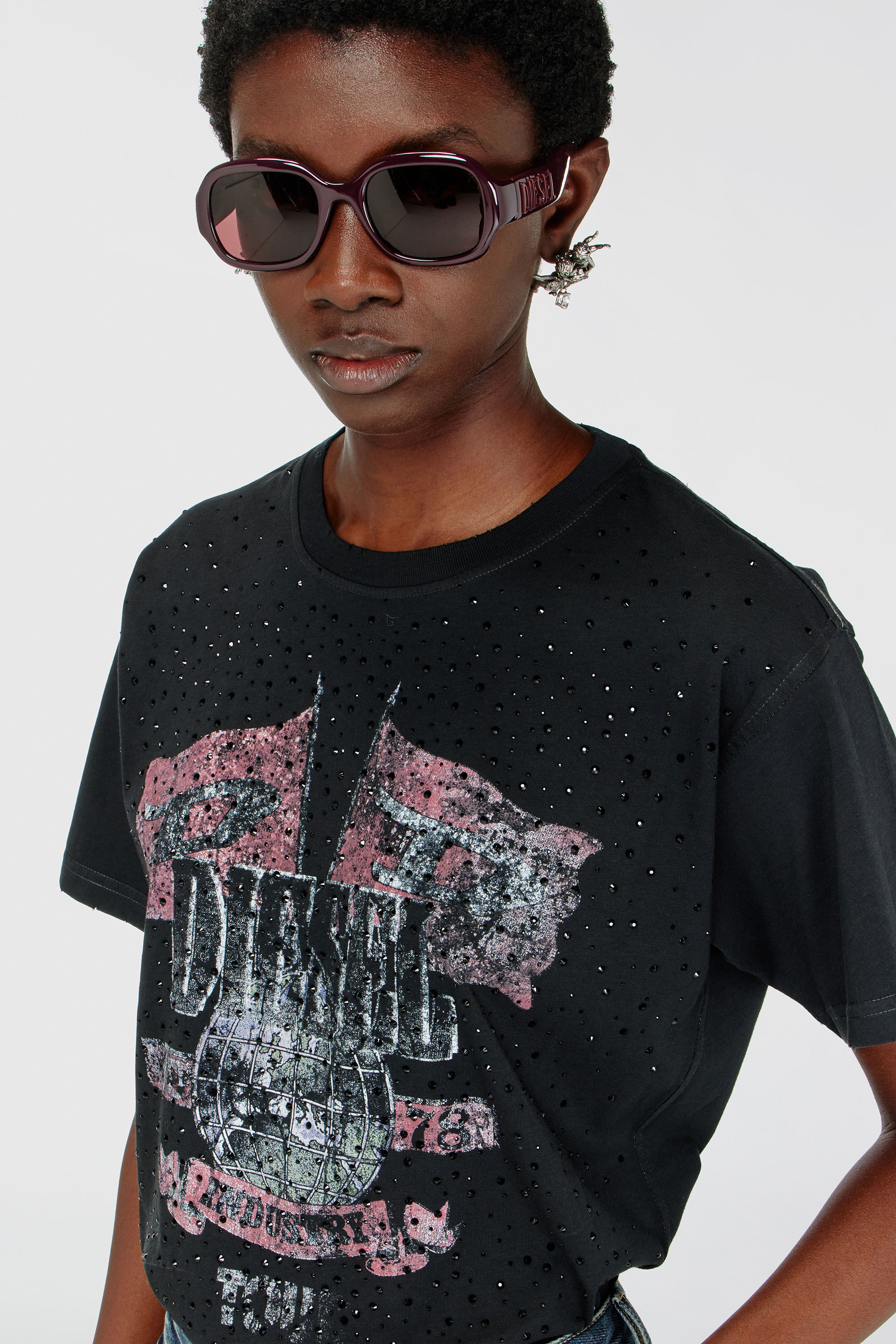 Diesel - T-MARLY, Female's T-shirt with concert graphics and crystals in null - 5
